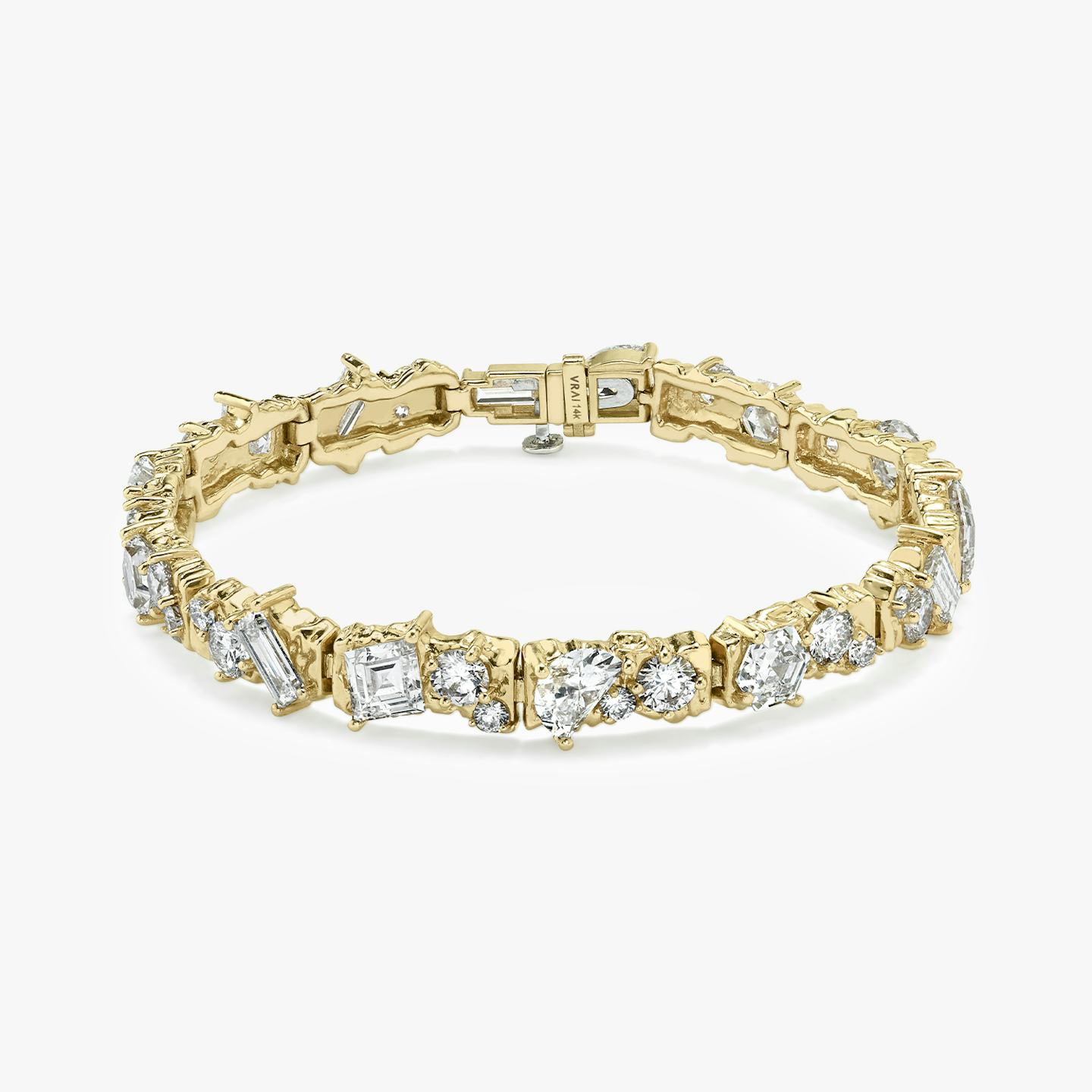Unity Bracelet | lozenge+half-moon+hexagon+baguette+round-brilliant+marquise | 14k | 18k Yellow Gold | Chain length: 7