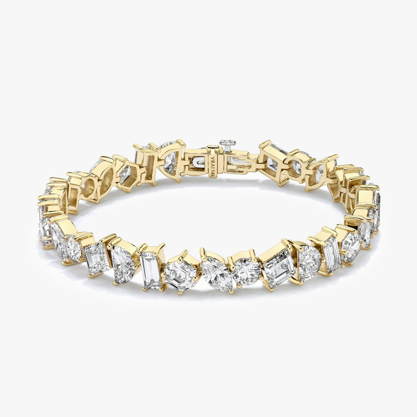 Illuminate Bracelet | baguette+lozenge+hexagon+marquise+round-brilliant+half-moon | 14k | yellow-gold | chainLength: 7