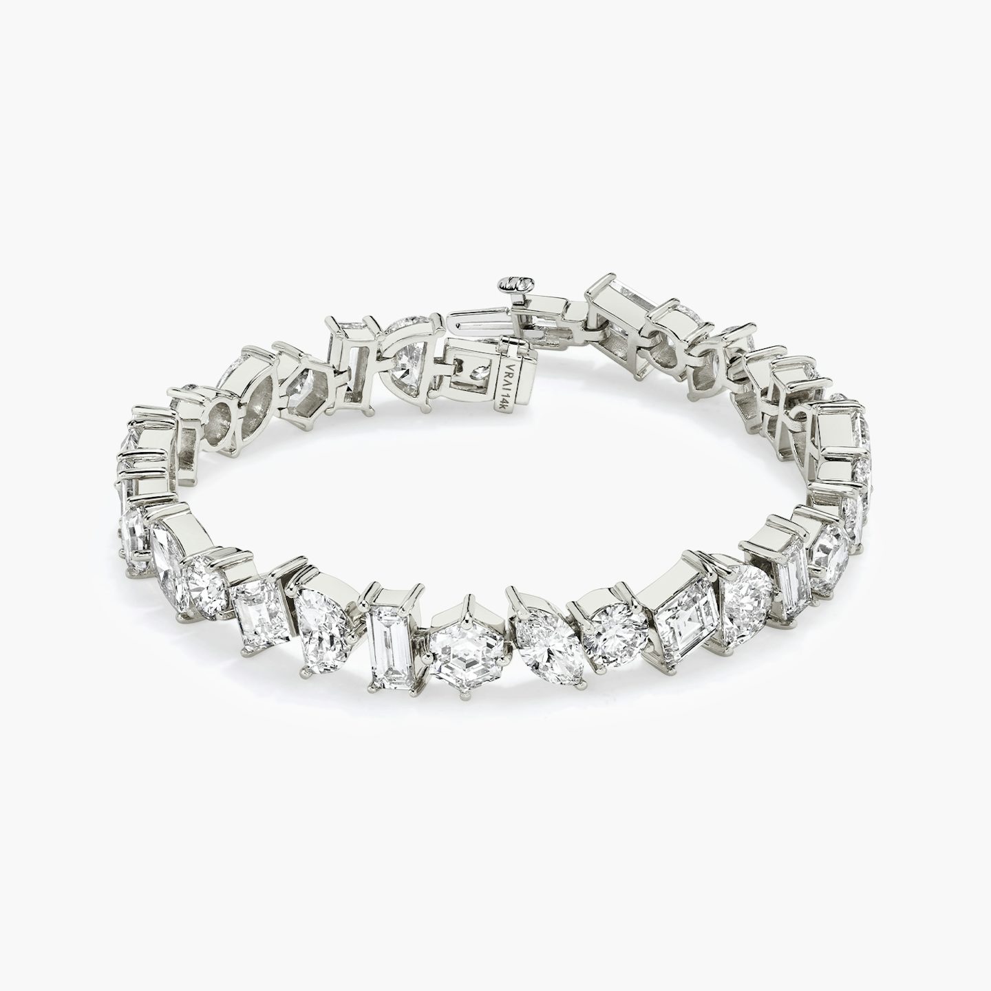 Bracelet Illuminate | baguette+lozenge+hexagon+marquise+round-brilliant+half-moon | 14k | Or blanc 18 carats | Longueur de la chaîne: 7