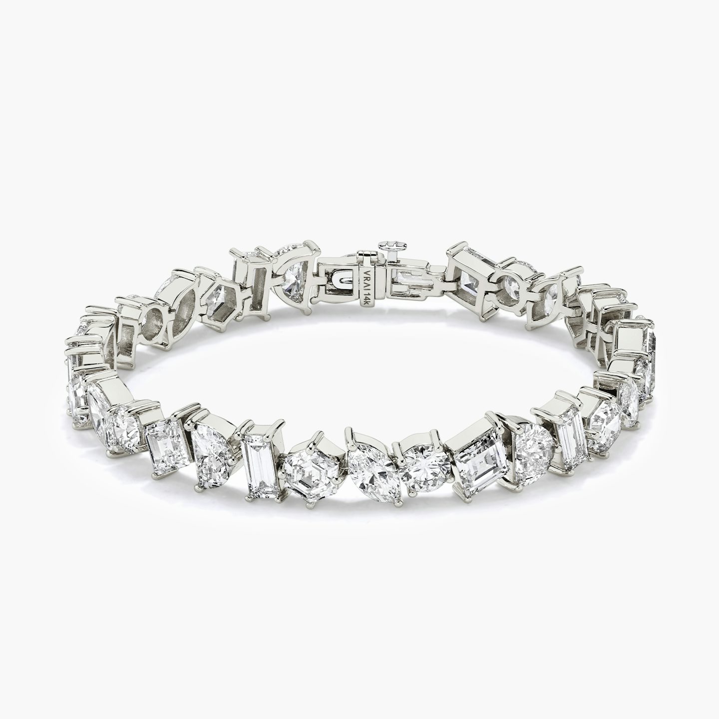 Bracelet Illuminate | baguette+lozenge+hexagon+marquise+round-brilliant+half-moon | 14k | Or blanc 18 carats | Longueur de la chaîne: 8