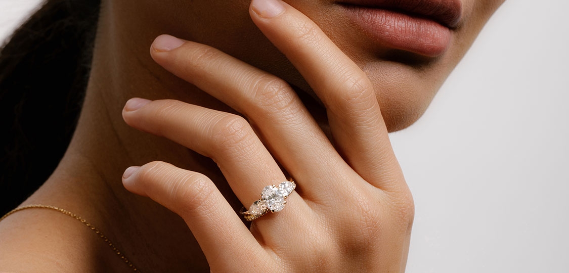 Diana Round Lab Created Diamond Three Stone Engagement Ring