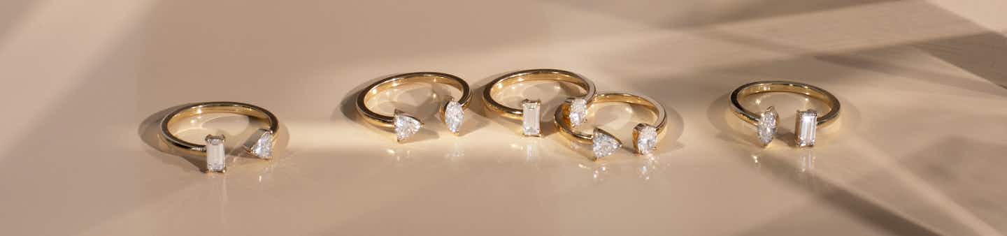 Mixed Cuff Rings with yellow gold bands