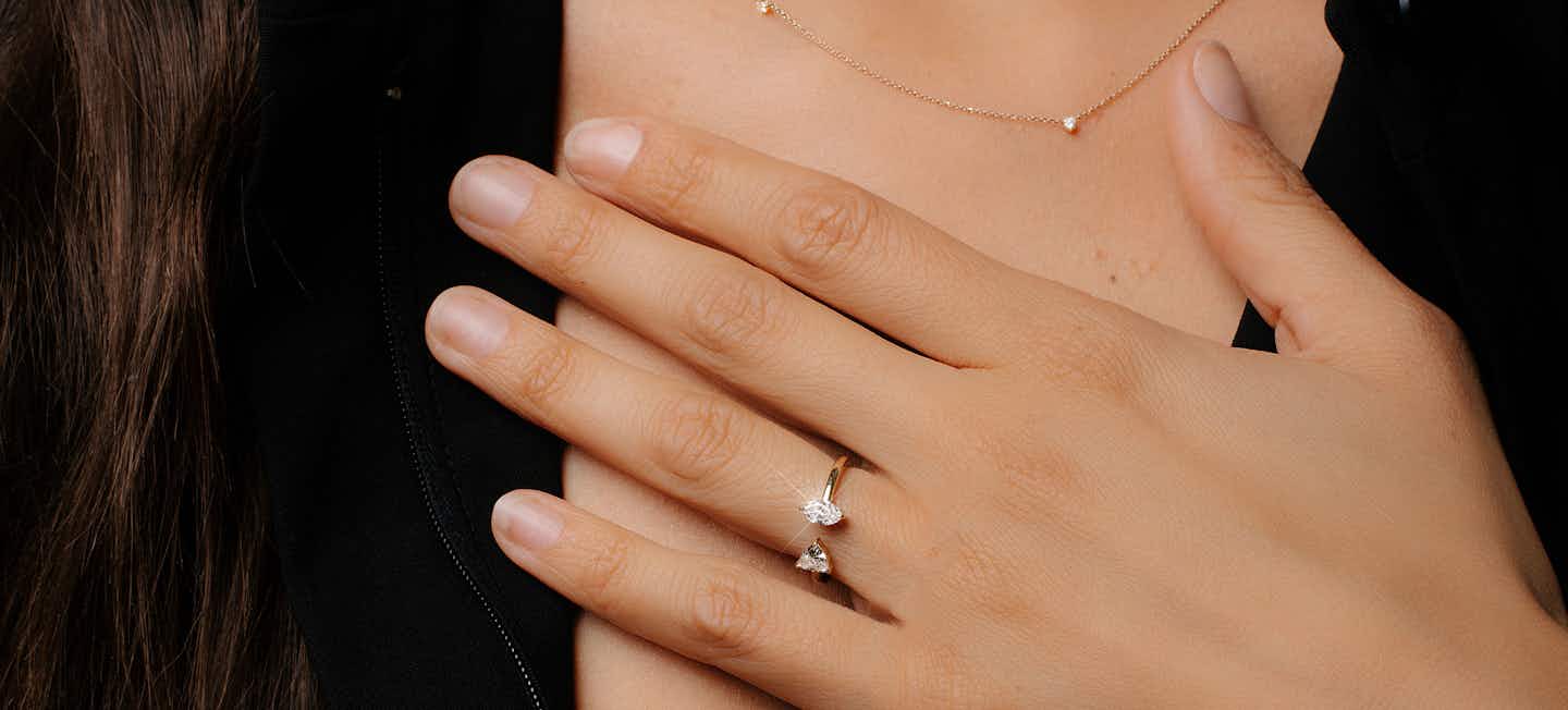 Mixed cuff ring with yellow gold band 