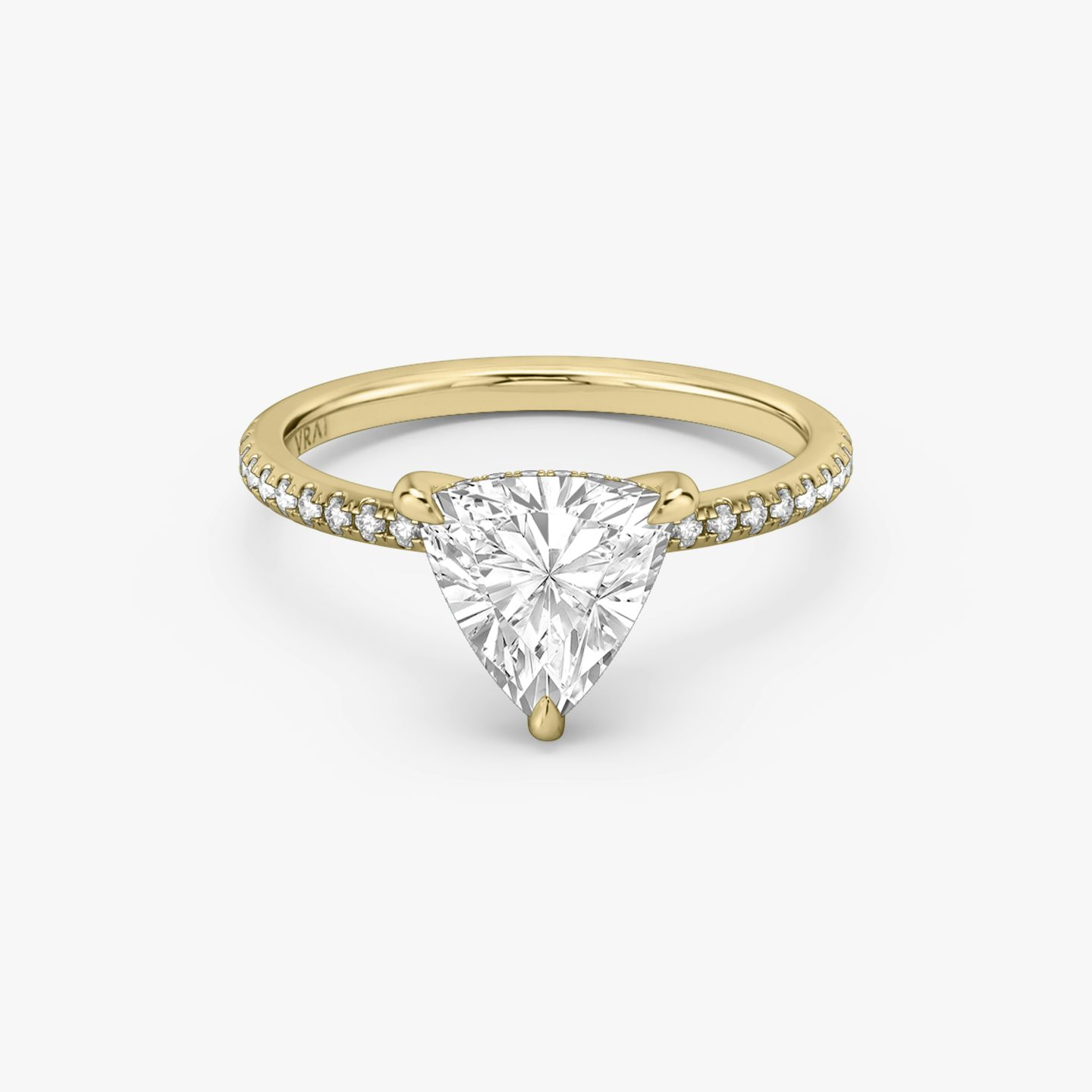 The Classic Hidden Halo | Trillion | 18k | 18k Yellow Gold | Band: Pavé | Prong style: Plain | Diamond orientation: vertical | Carat weight: See full inventory