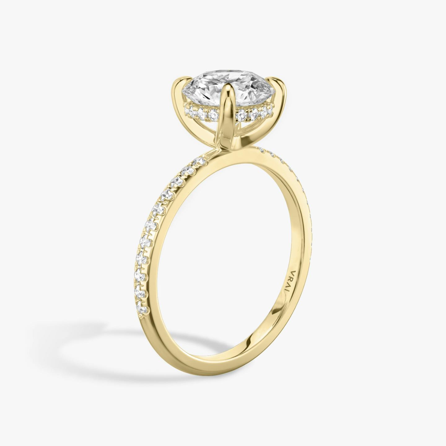 The Classic Hidden Halo | Round Brilliant | 18k | 18k Yellow Gold | Band: Pavé | Carat weight: See full inventory | Prong style: Plain | Diamond orientation: vertical