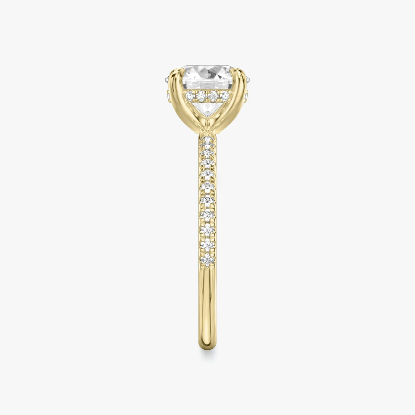 The Classic Hidden Halo | Round Brilliant | 18k | 18k Yellow Gold | Band: Pavé | Carat weight: See full inventory | Prong style: Plain | Diamond orientation: vertical