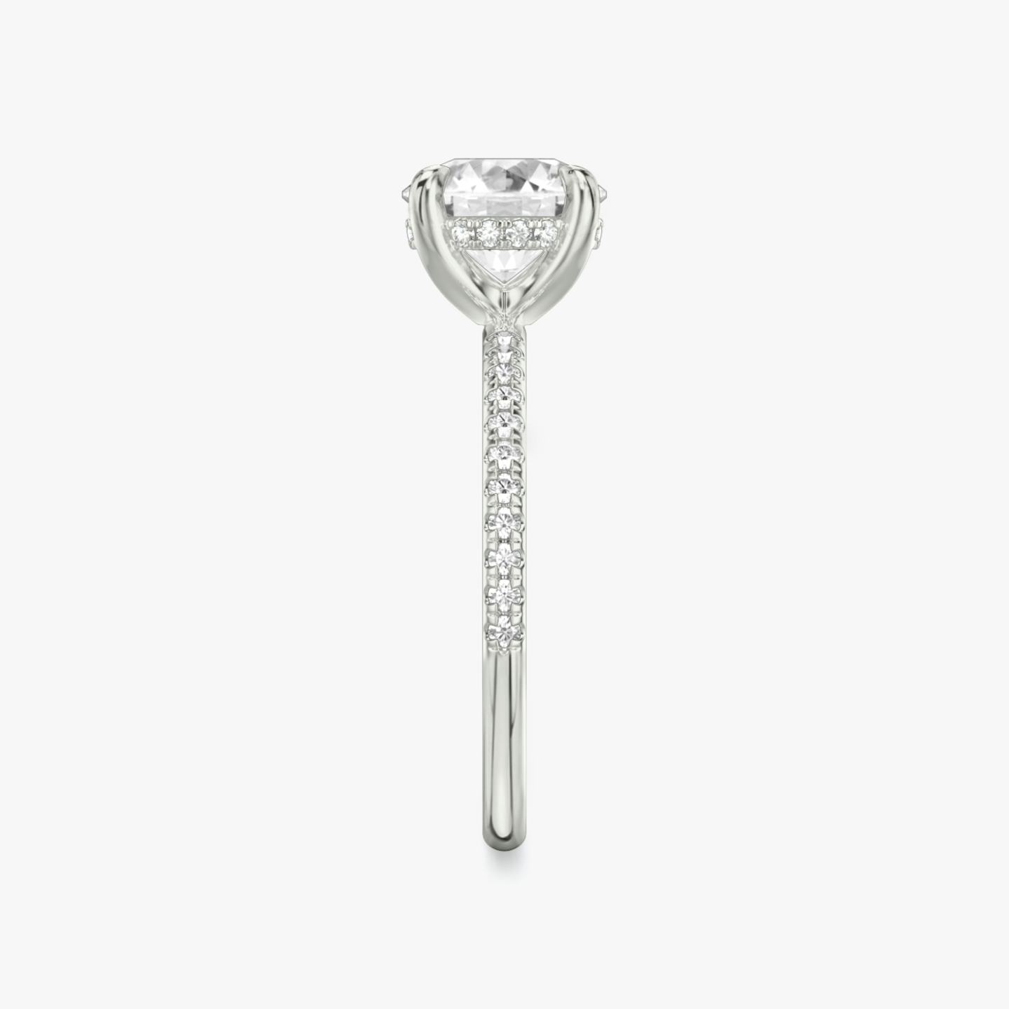 The Classic Hidden Halo | Round Brilliant | 18k | 18k White Gold | Band: Pavé | Carat weight: See full inventory | Prong style: Plain | Diamond orientation: vertical