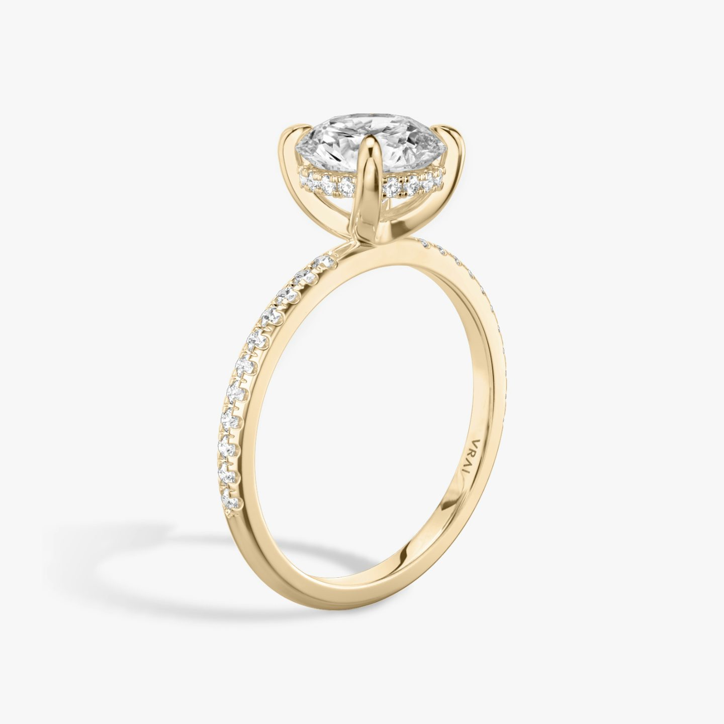 The Classic Hidden Halo | Round Brilliant | 14k | 14k Rose Gold | Band: Pavé | Carat weight: See full inventory | Prong style: Plain | Diamond orientation: vertical