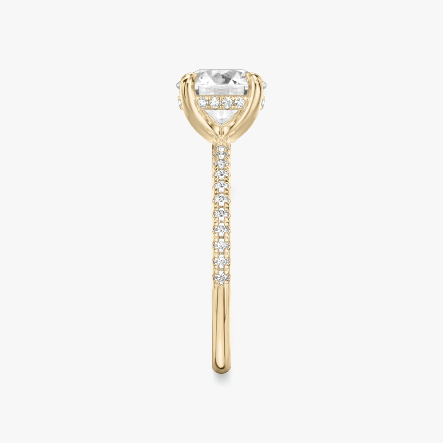 The Classic Hidden Halo | Round Brilliant | 14k | 14k Rose Gold | Band: Pavé | Carat weight: See full inventory | Prong style: Plain | Diamond orientation: vertical