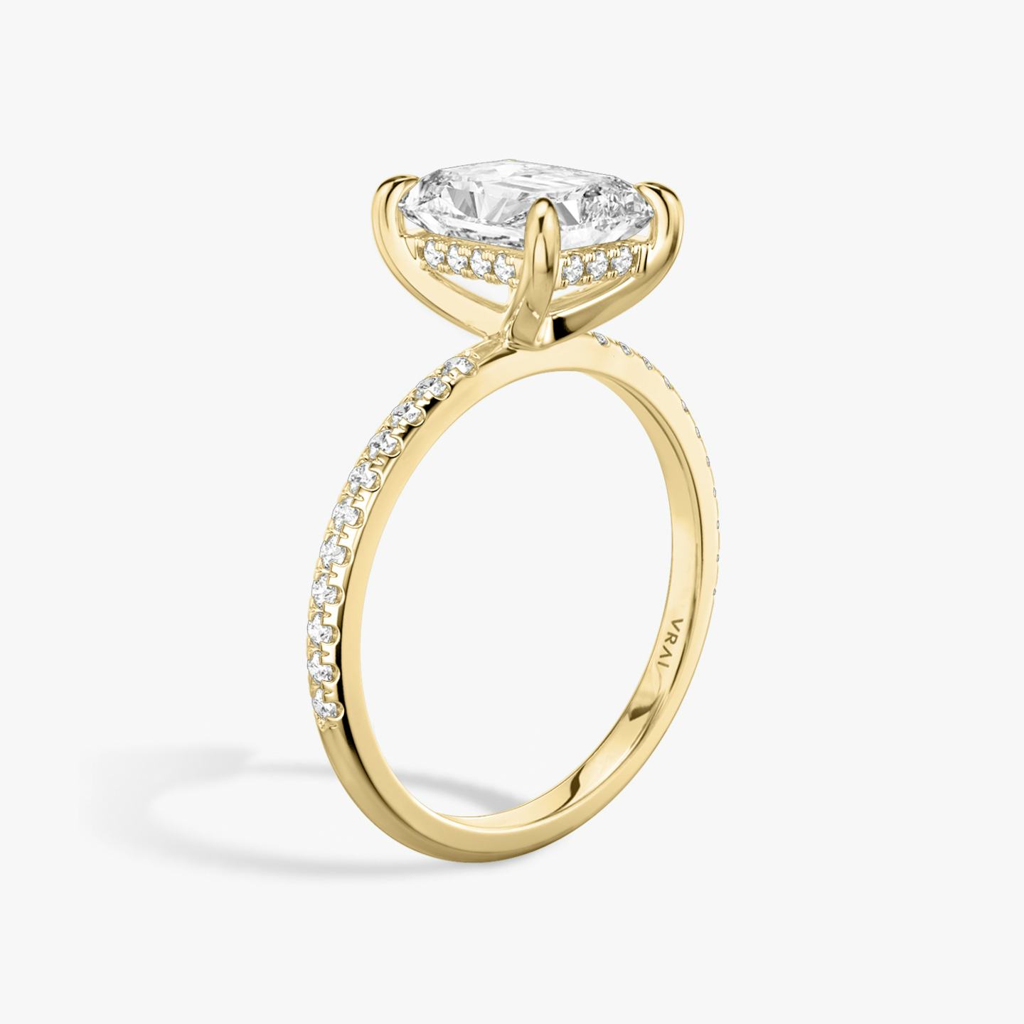 The Classic Hidden Halo | Radiant | 18k | 18k Yellow Gold | Band: Pavé | Prong style: Plain | Diamond orientation: vertical | Carat weight: See full inventory