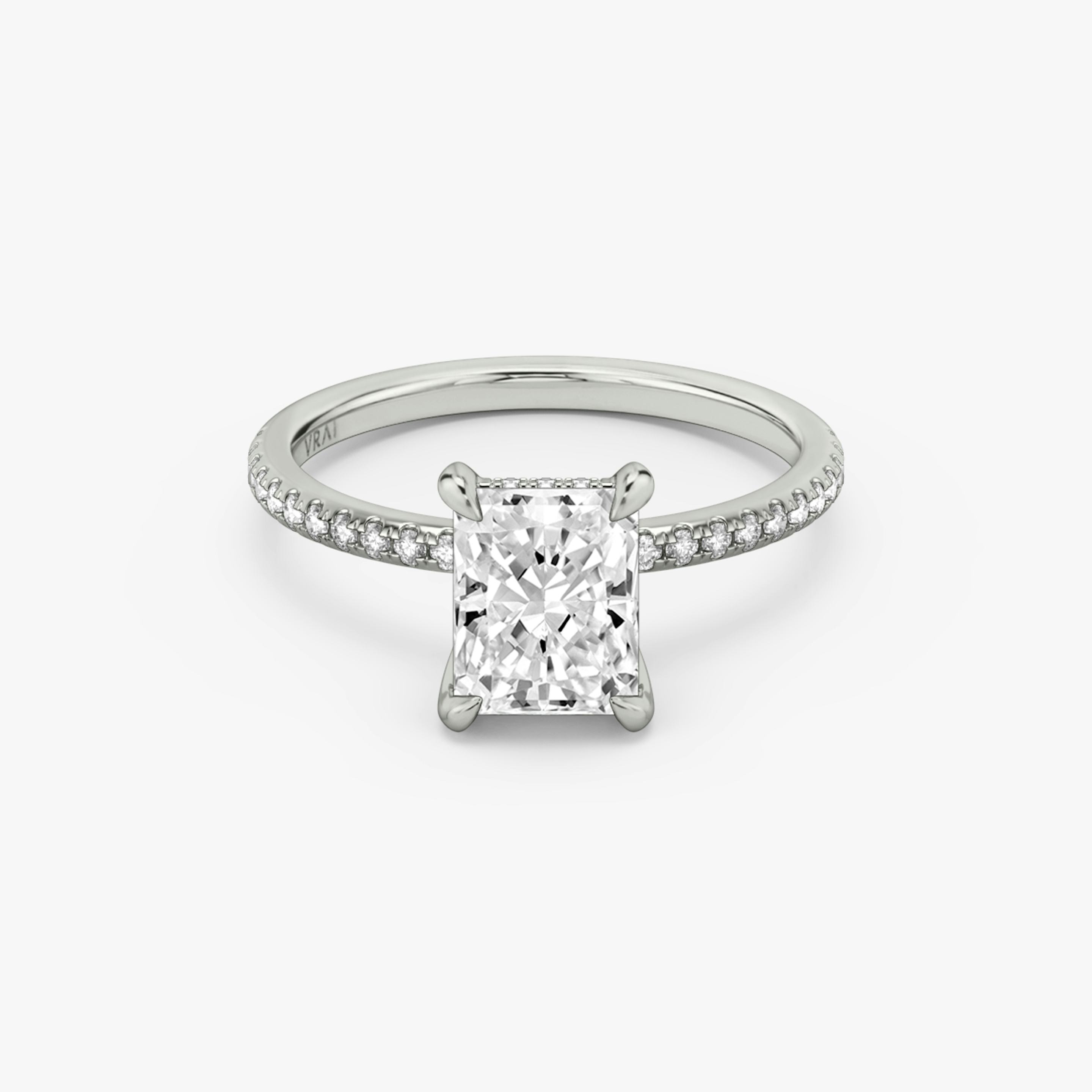 The Classic Hidden Halo | Radiant | Platinum | Band: Pavé | Prong style: Plain | Diamond orientation: vertical | Carat weight: See full inventory