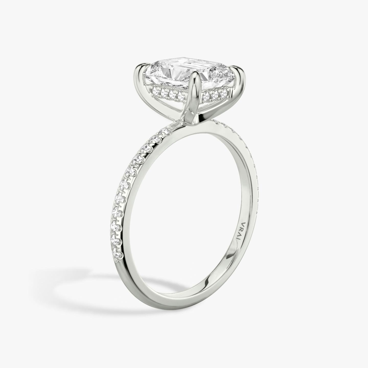 The Classic Hidden Halo | Radiant | Platinum | Band: Pavé | Prong style: Plain | Diamond orientation: vertical | Carat weight: See full inventory