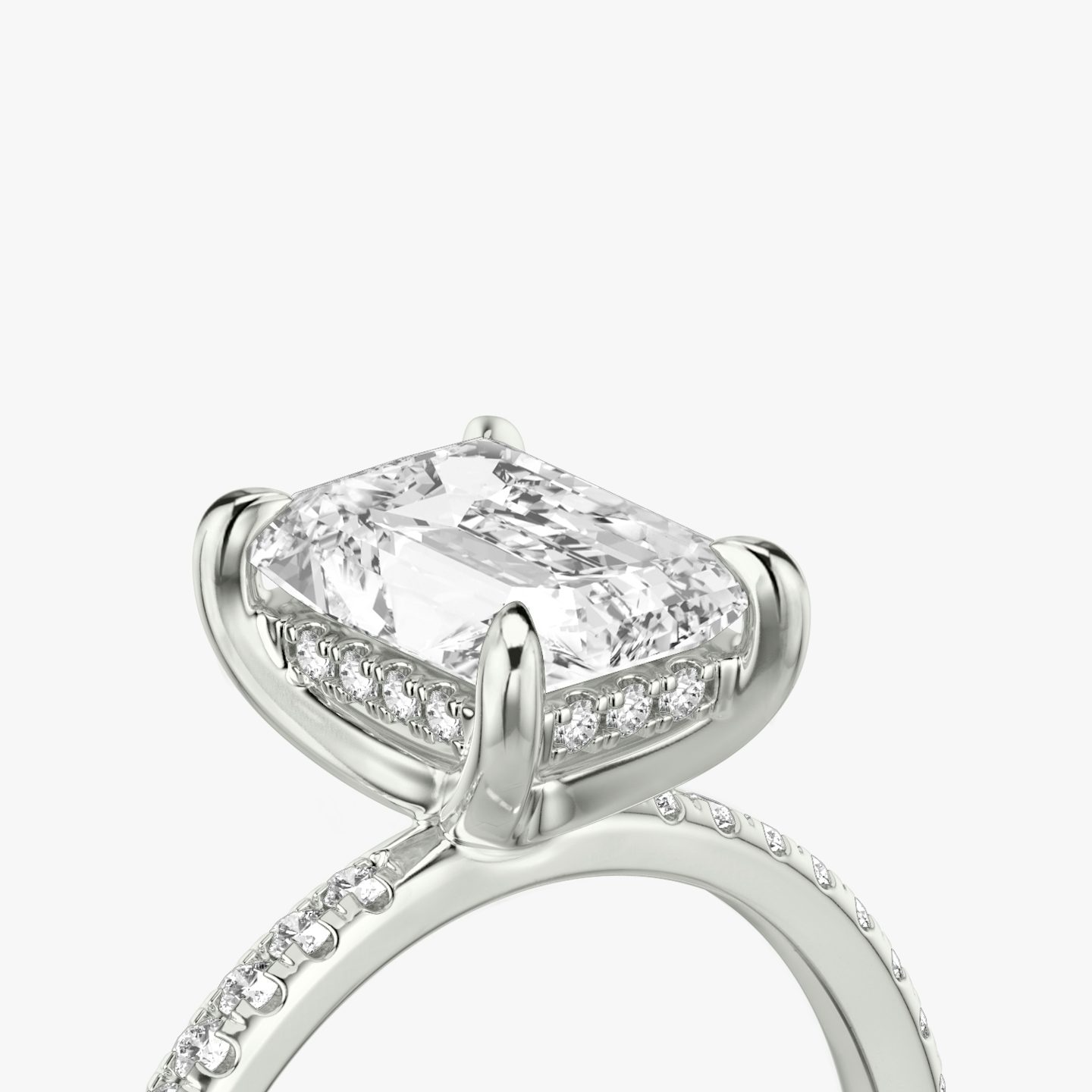 The Classic Hidden Halo | Radiant | 18k | 18k White Gold | Band: Pavé | Prong style: Plain | Diamond orientation: vertical | Carat weight: See full inventory
