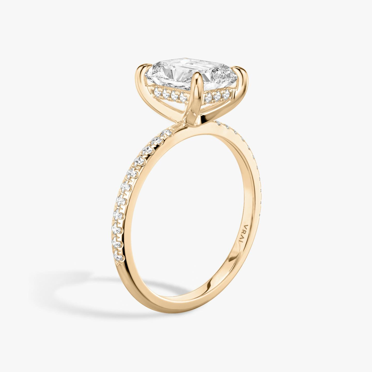 The Classic Hidden Halo | Radiant | 14k | 14k Rose Gold | Band: Pavé | Prong style: Plain | Diamond orientation: vertical | Carat weight: See full inventory