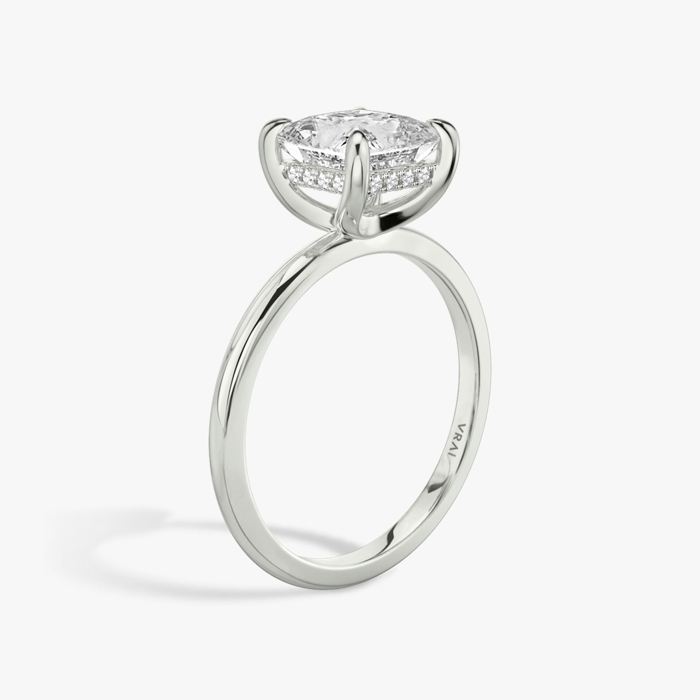 The Classic Hidden Halo | Princess | 18k | 18k White Gold | Band: Plain | Prong style: Plain | Diamond orientation: vertical | Carat weight: See full inventory