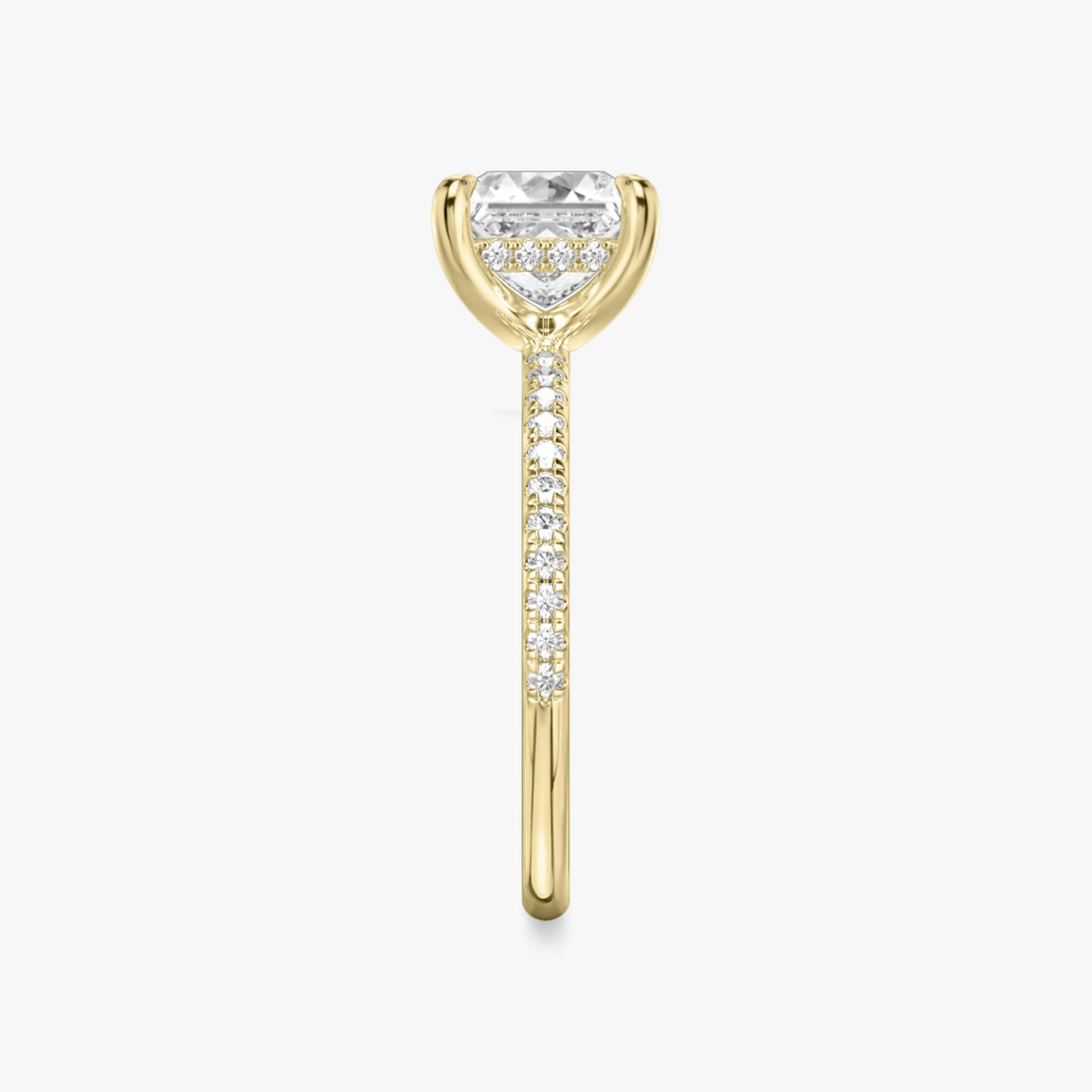 The Classic Hidden Halo | Princess | 18k | 18k Yellow Gold | Band: Pavé | Prong style: Plain | Diamond orientation: vertical | Carat weight: See full inventory