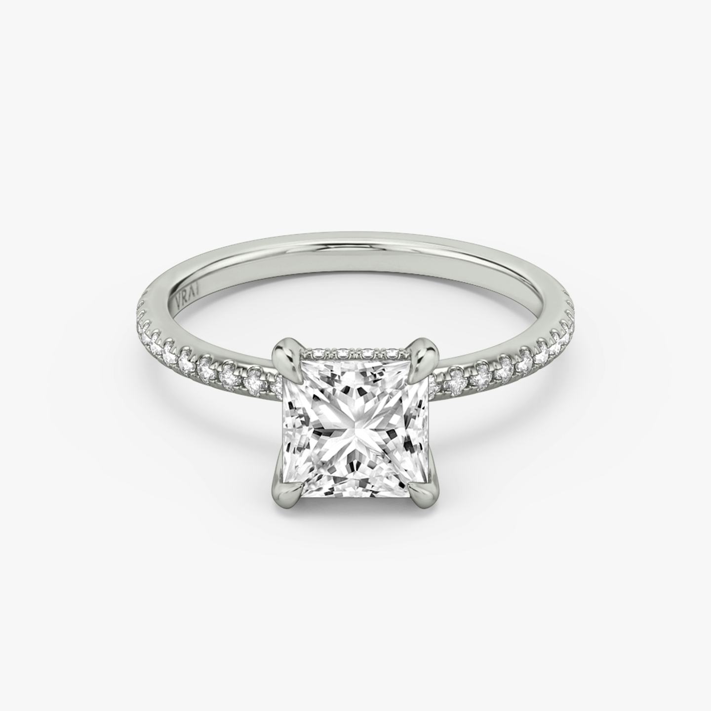 The Classic Hidden Halo | Princess | 18k | 18k White Gold | Band: Pavé | Prong style: Plain | Diamond orientation: vertical | Carat weight: See full inventory