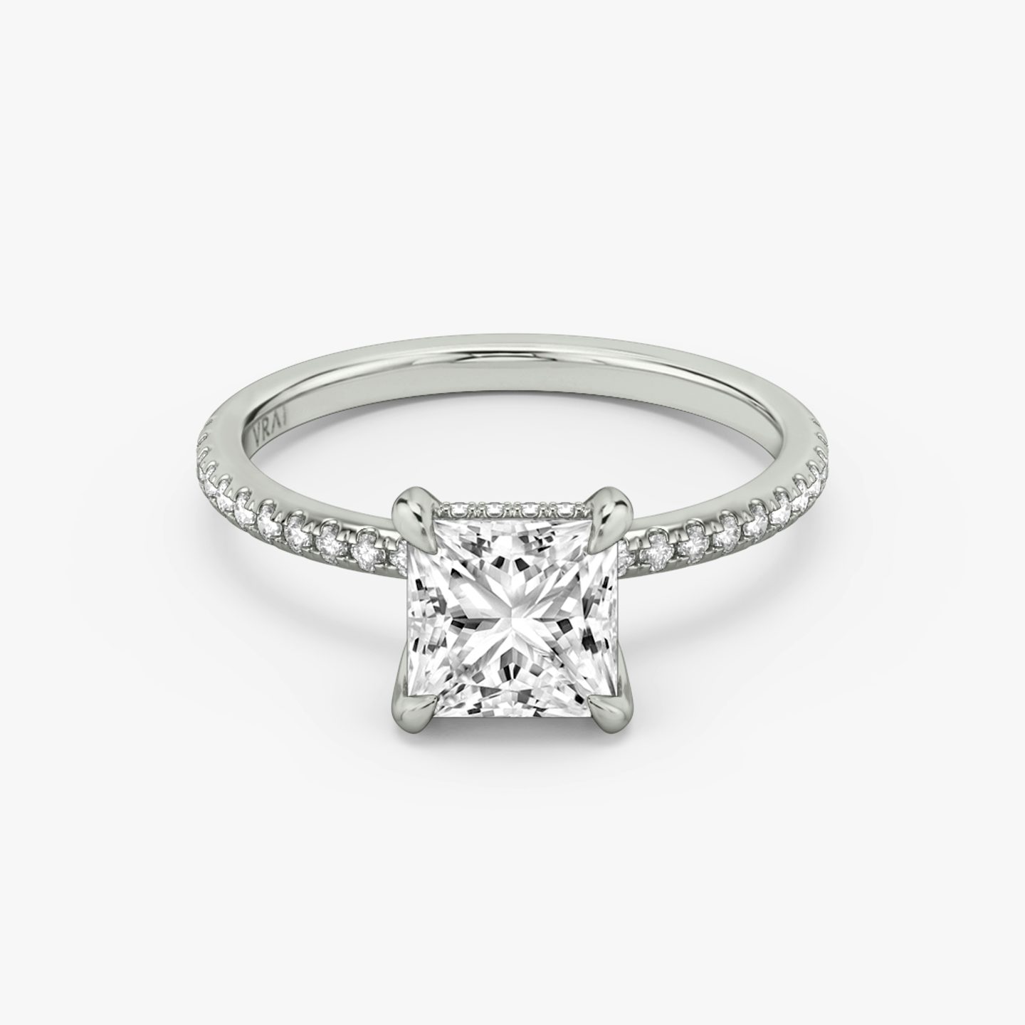 The Classic Hidden Halo | Princess | Platinum | Band: Pavé | Prong style: Plain | Diamond orientation: vertical | Carat weight: See full inventory