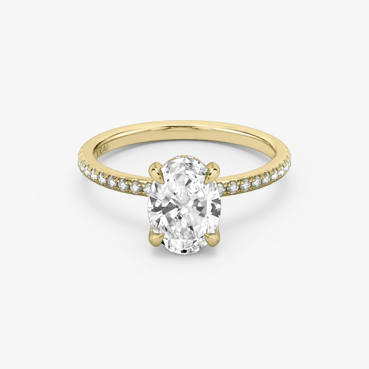 The Classic Hidden Halo | Oval | 18k | 18k Yellow Gold | Band: Pavé | Prong style: Plain | Diamond orientation: vertical | Carat weight: See full inventory