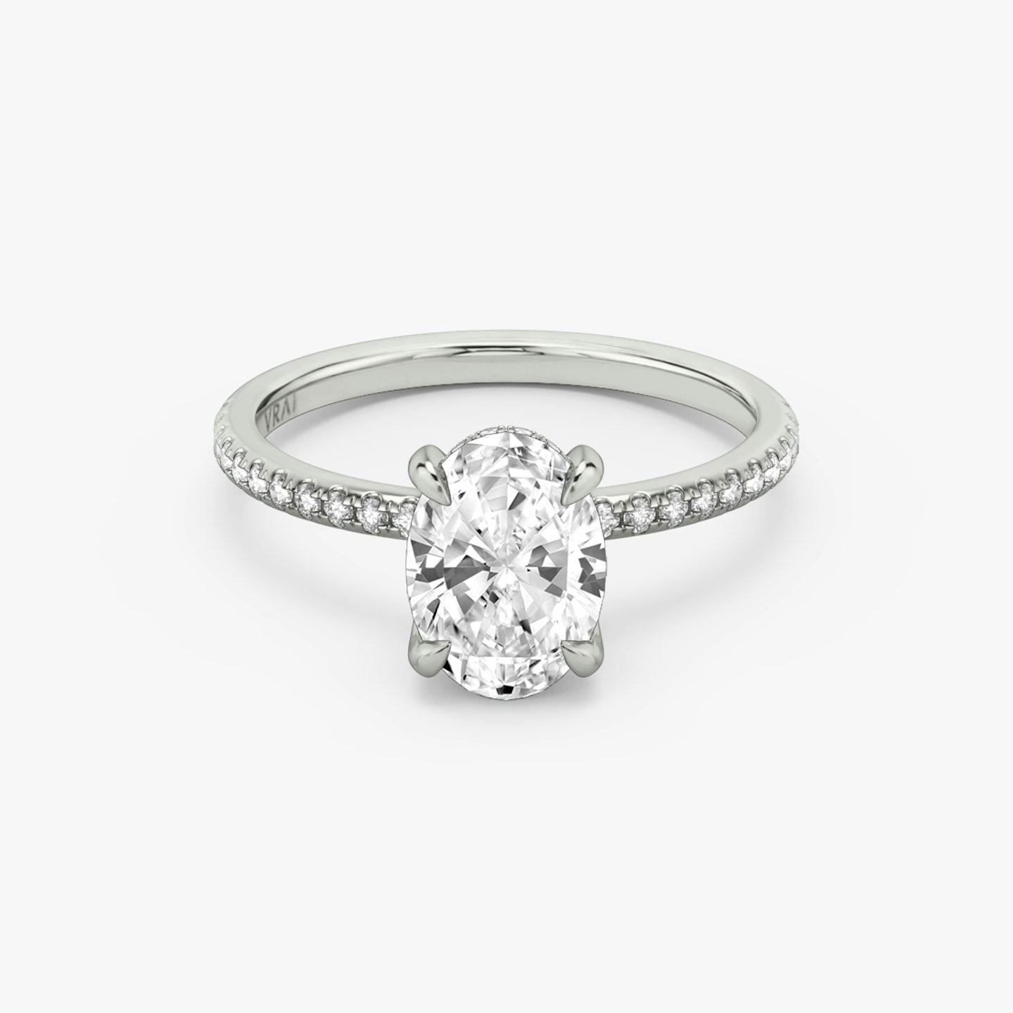 The Classic Hidden Halo | oval | 18k | white-gold | bandAccent: pave | prongStyle: plain | diamondOrientation: vertical | caratWeight: other