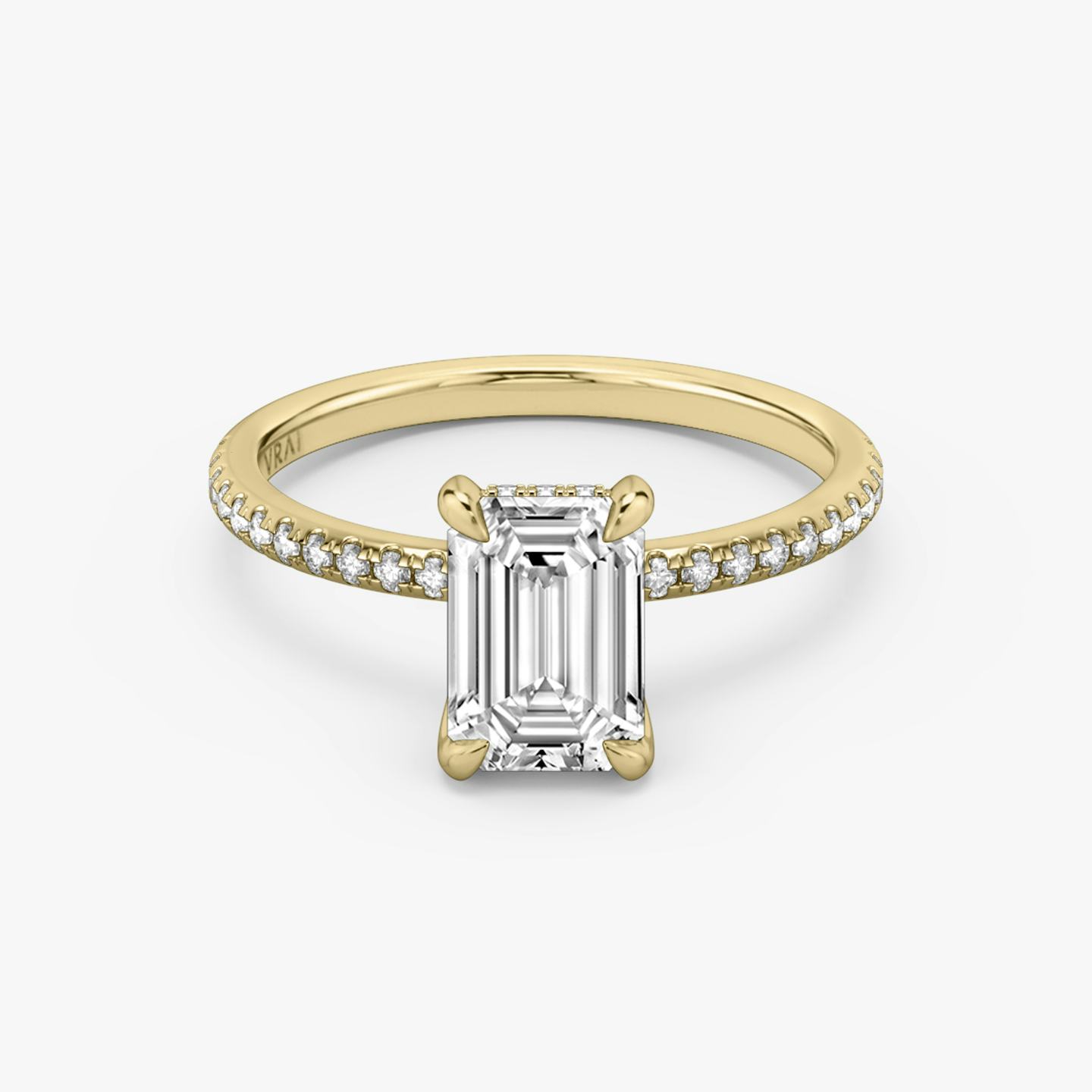 The Classic Hidden Halo | Emerald | 18k | 18k Yellow Gold | Band: Pavé | Prong style: Plain | Diamond orientation: vertical | Carat weight: See full inventory