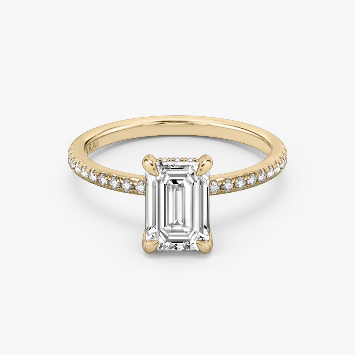 The Classic Hidden Halo | Emerald | 14k | 14k Rose Gold | Band: Pavé | Prong style: Plain | Diamond orientation: vertical | Carat weight: See full inventory