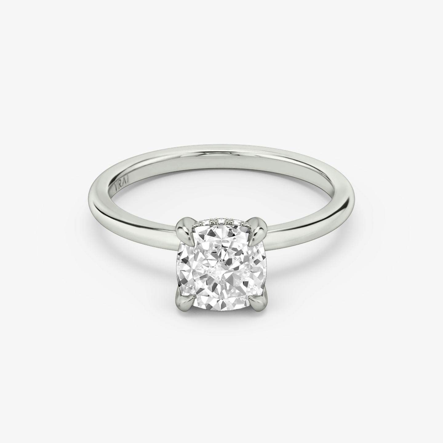 The Classic Hidden Halo | Pavé Cushion | 18k | 18k White Gold | Band: Plain | Prong style: Plain | Diamond orientation: vertical | Carat weight: See full inventory