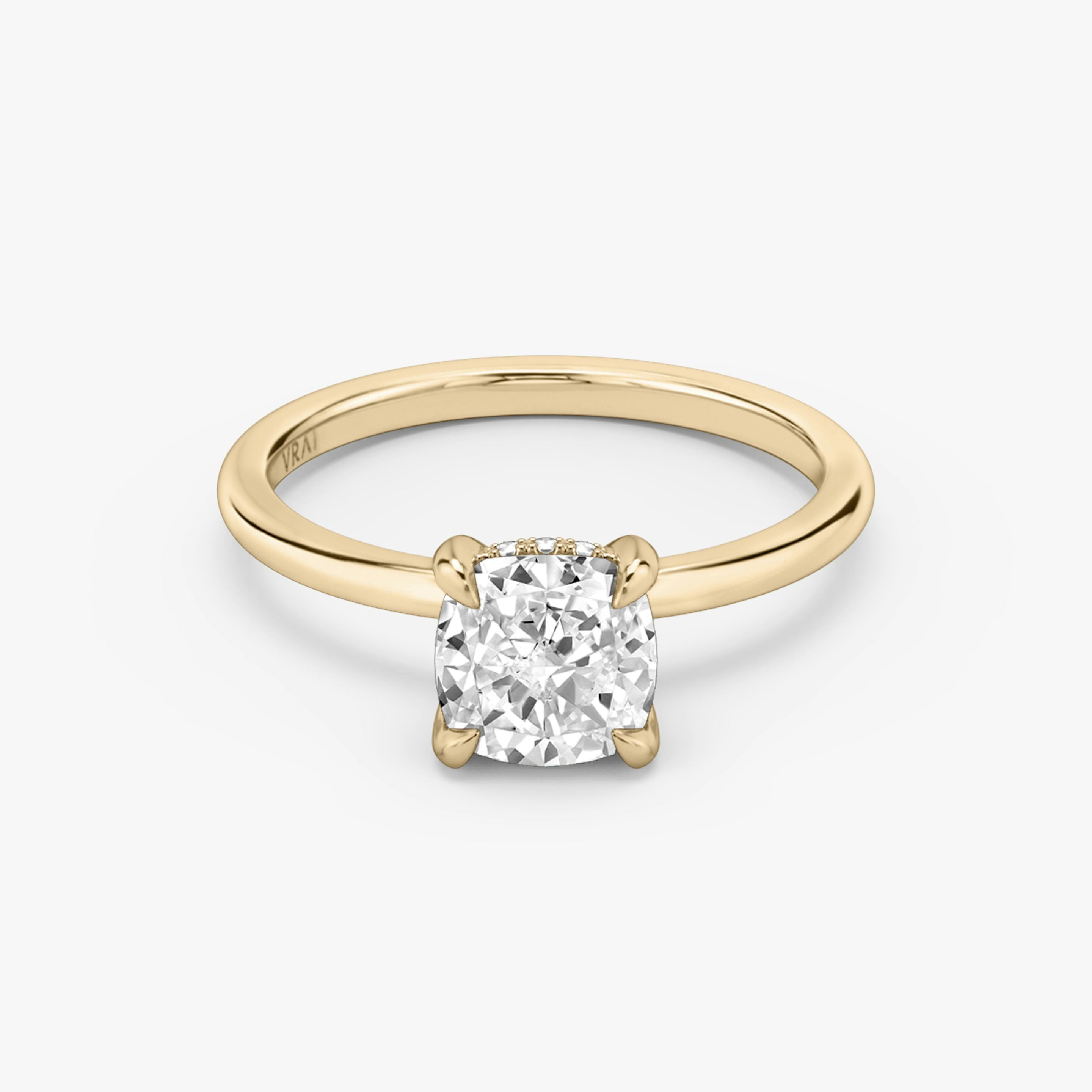The Classic Hidden Halo | Pavé Cushion | 14k | 14k Rose Gold | Band: Plain | Prong style: Plain | Diamond orientation: vertical | Carat weight: See full inventory