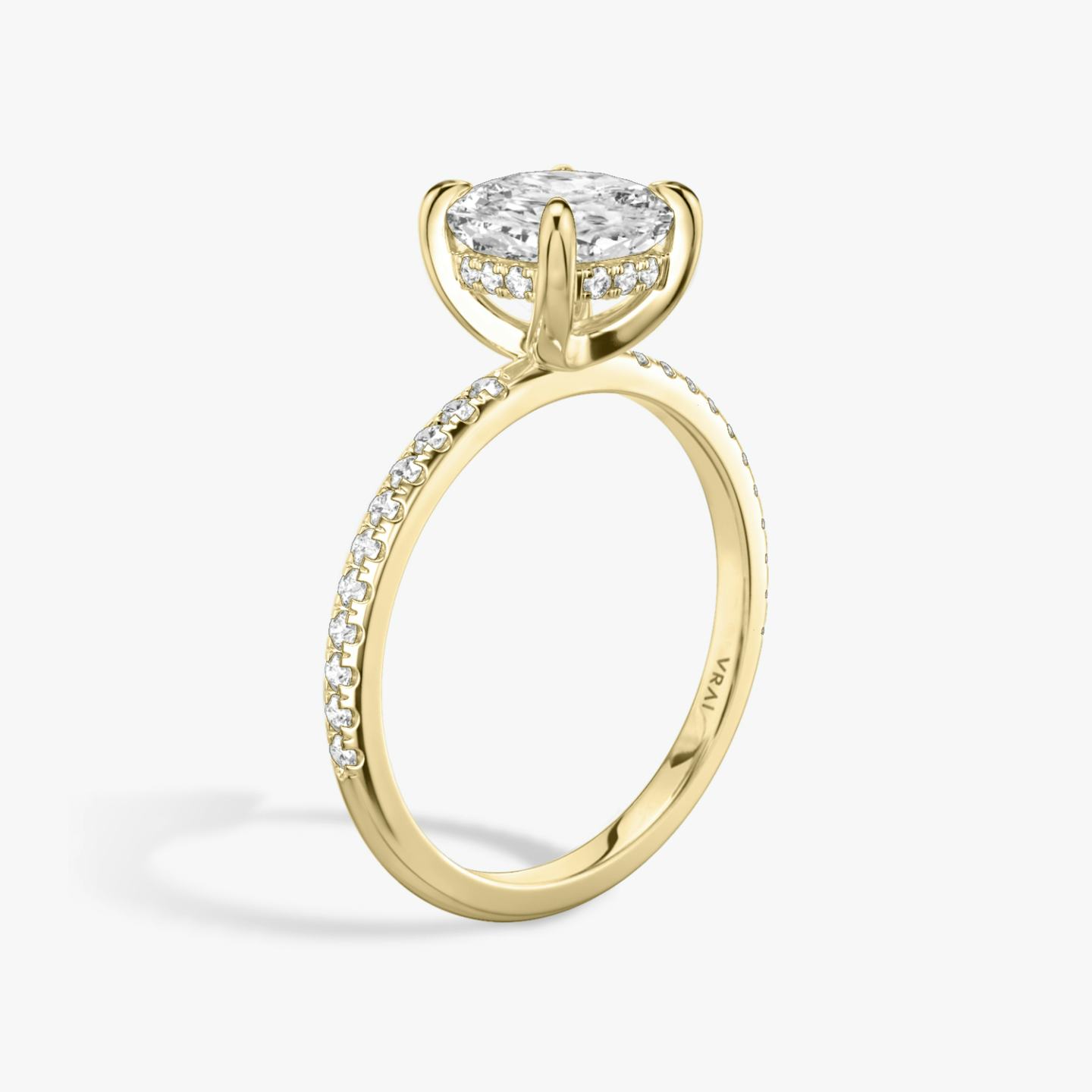 The Classic Hidden Halo | Pavé Cushion | 18k | 18k Yellow Gold | Band: Pavé | Prong style: Plain | Diamond orientation: vertical | Carat weight: See full inventory