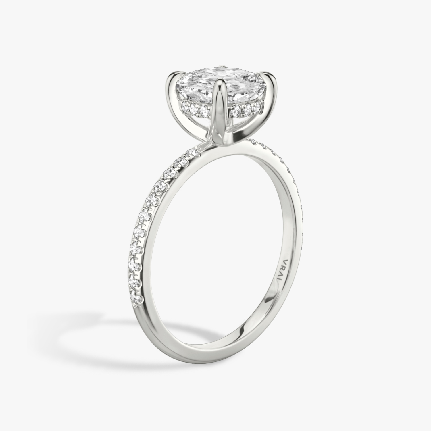 Classic Hidden Halo Cushion Engagement Ring | 18k White Gold