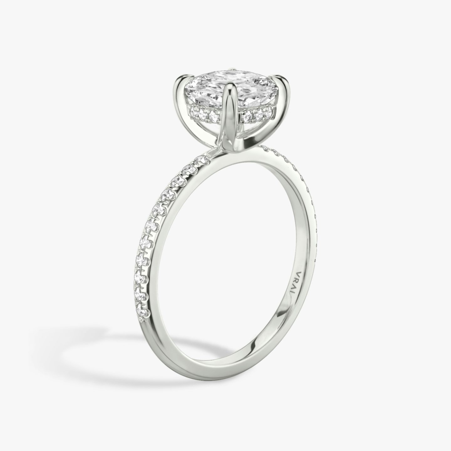 The Classic Hidden Halo | Pavé Cushion | 18k | 18k White Gold | Band: Pavé | Prong style: Plain | Diamond orientation: vertical | Carat weight: See full inventory