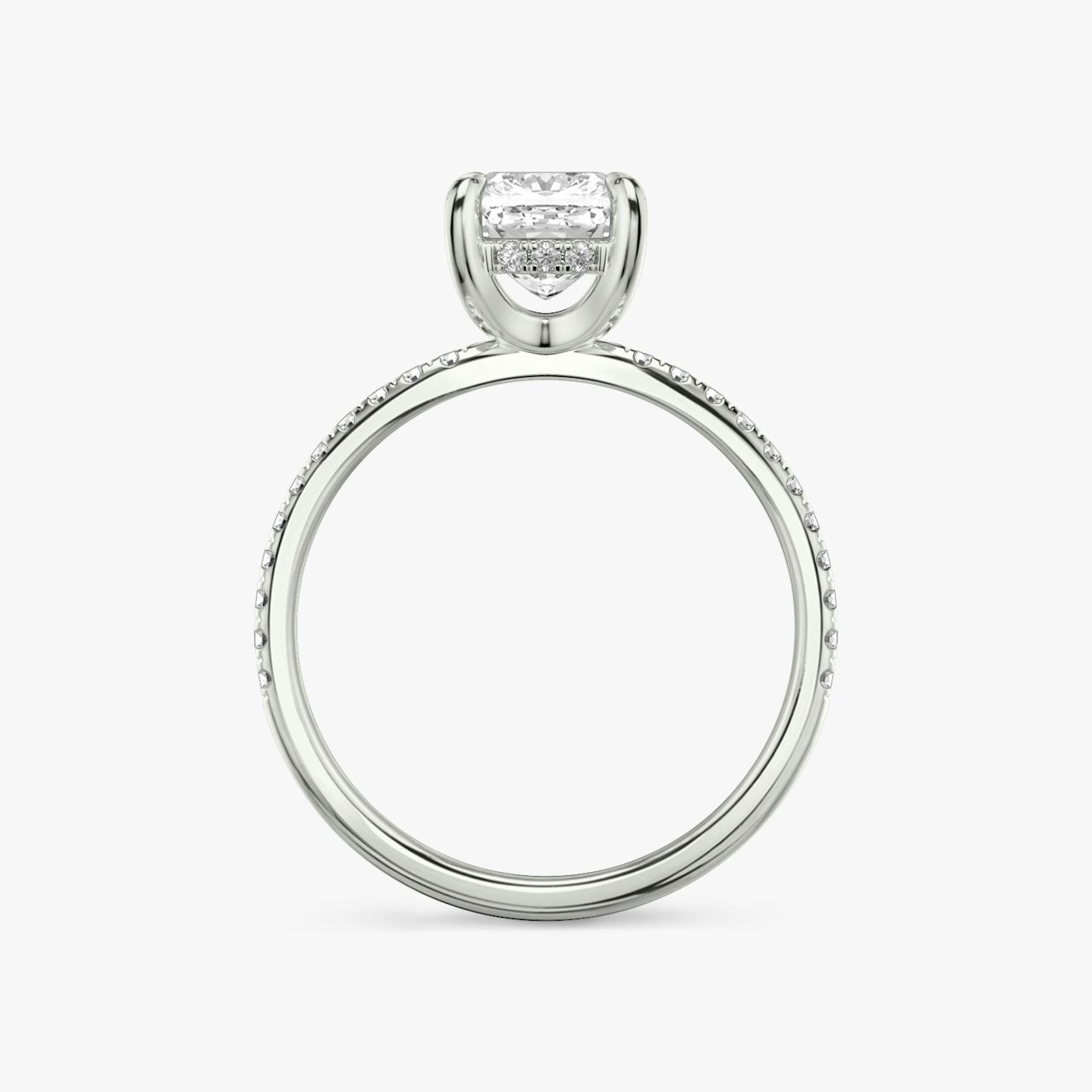 The Classic Hidden Halo | Pavé Cushion | 18k | 18k White Gold | Band: Pavé | Prong style: Plain | Diamond orientation: vertical | Carat weight: See full inventory