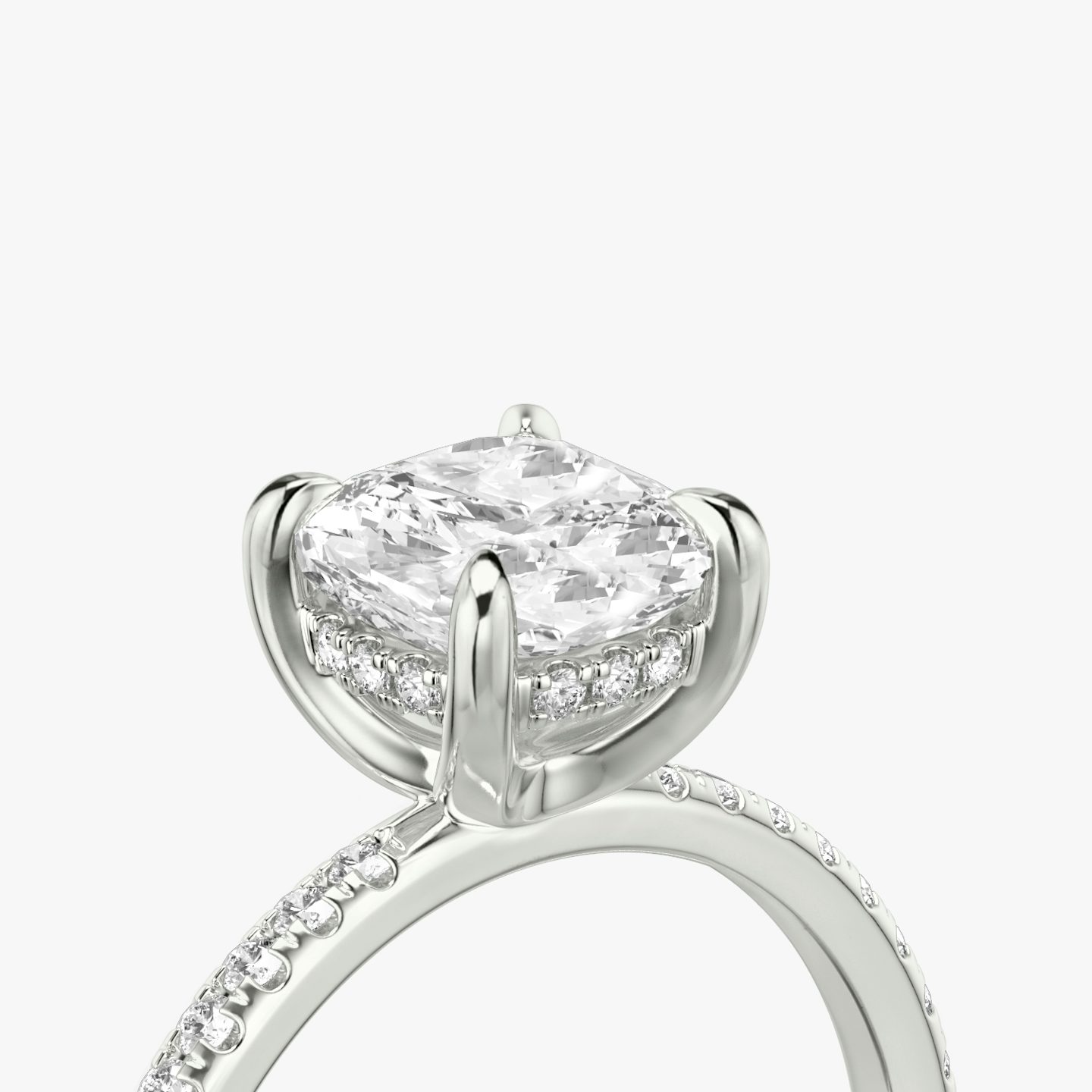 The Classic Hidden Halo | Pavé Cushion | Platinum | Band: Pavé | Prong style: Plain | Diamond orientation: vertical | Carat weight: See full inventory