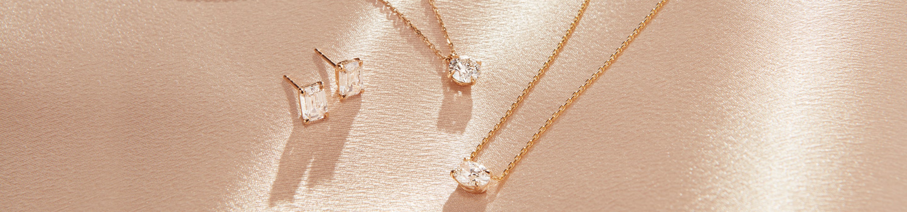 Lab-grown diamond earrings, lab-grown diamond necklace