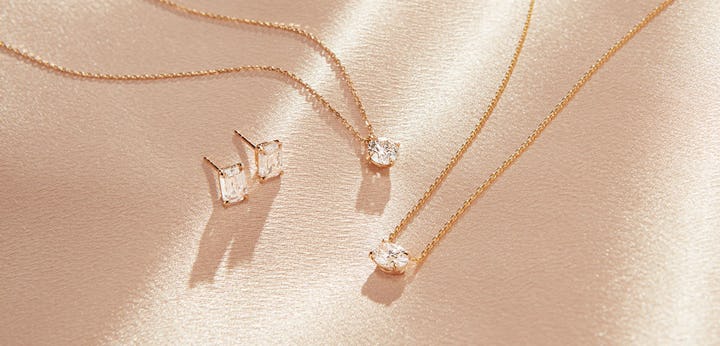Lab-grown diamond earrings, lab-grown diamond necklace
