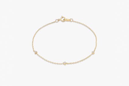 bridal jewelry, tiny station necklace, yellow gold, lab-grown diamond