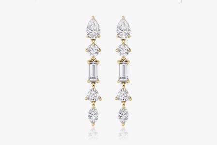 bridal jewelry, mixed drop earrings, lab-grown diamonds, yellow gold