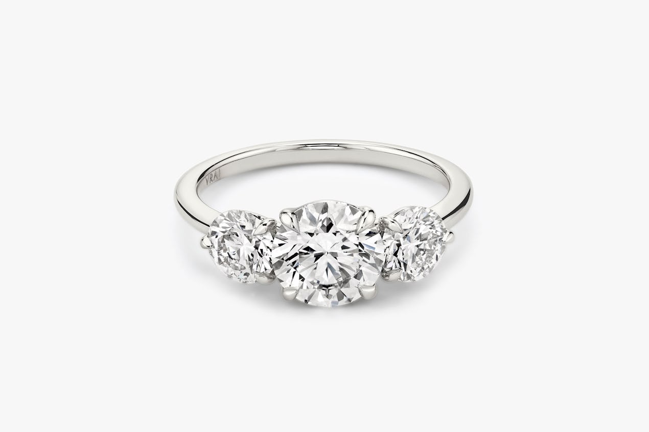 The Three Stone ring in platinum with a round brilliant cut diamond