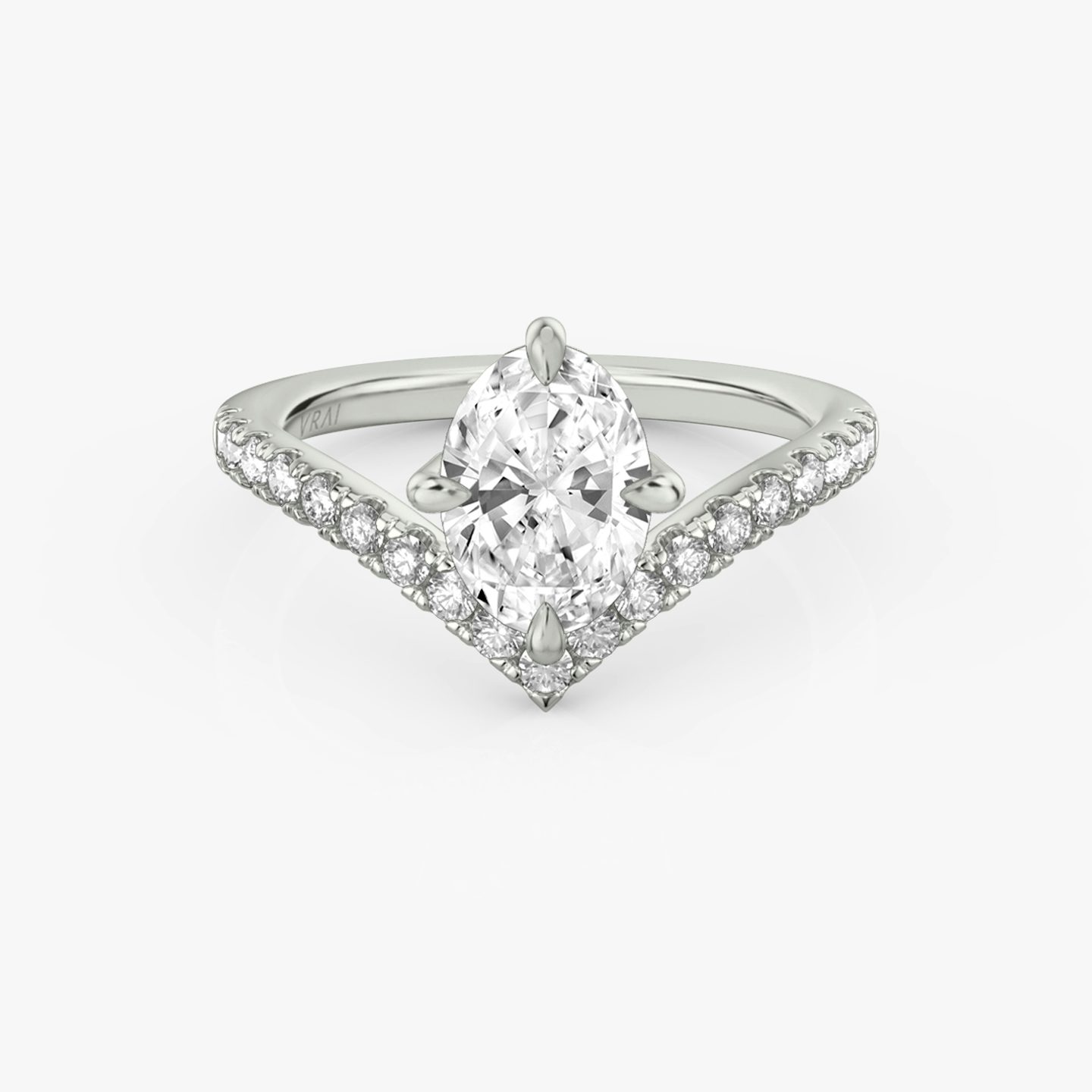The Signature V | Oval | Platinum | Band: Pavé | Diamond orientation: vertical | Carat weight: See full inventory
