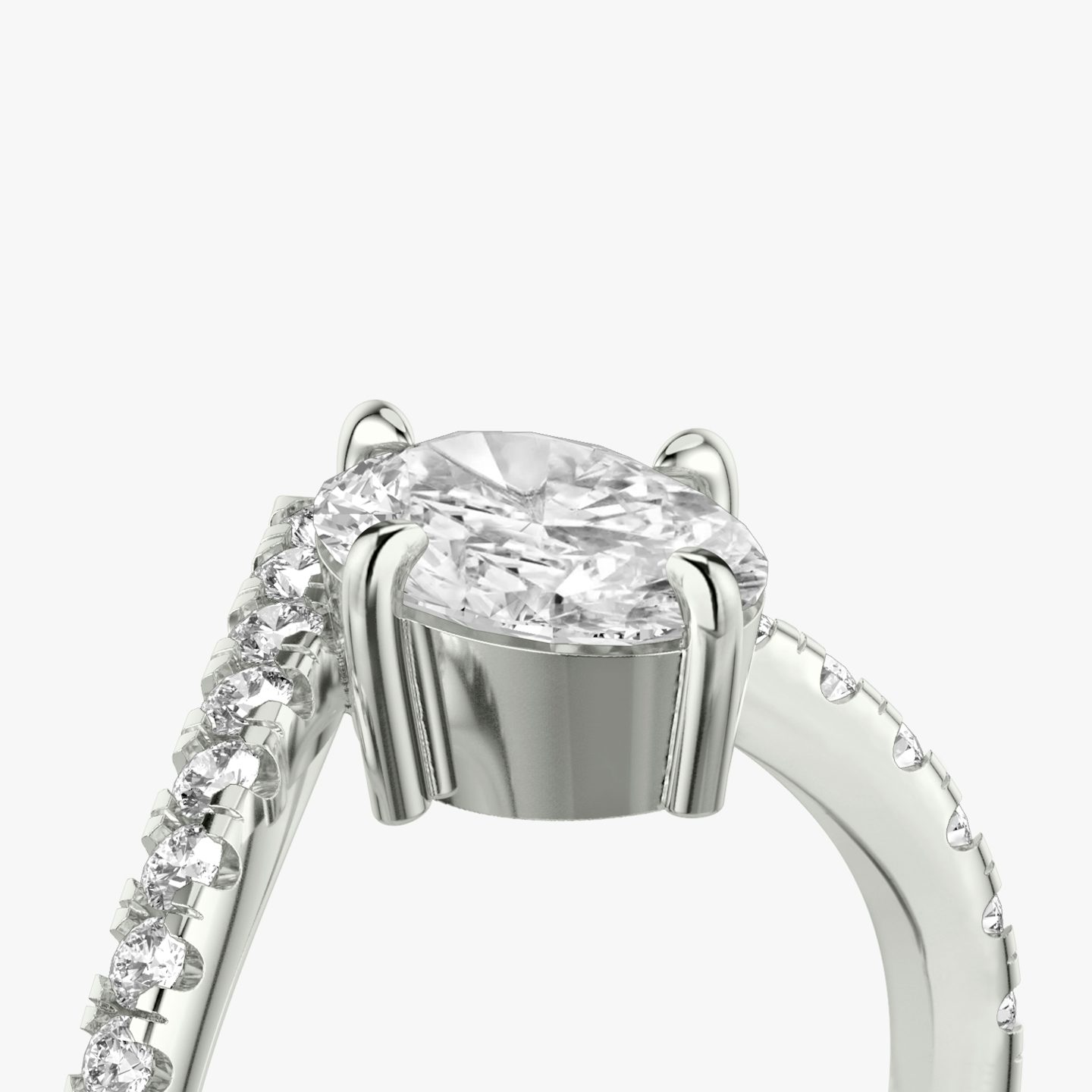 The Signature V | Oval | Platinum | Band: Pavé | Diamond orientation: vertical | Carat weight: See full inventory