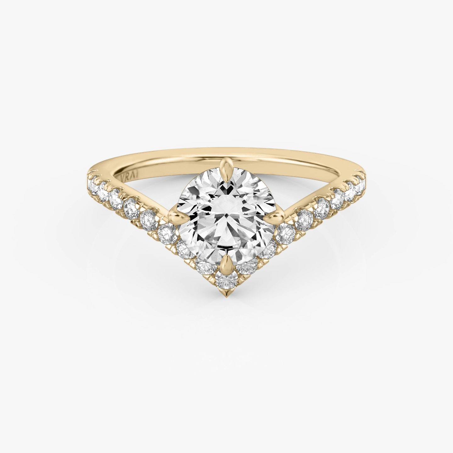 Bague de fiançailles Signature V | Rond Brillant | 14k | Or rose 14 carats | Anneau: Pavé | Poids en carats: 1 | Orientation du diamant: vertical