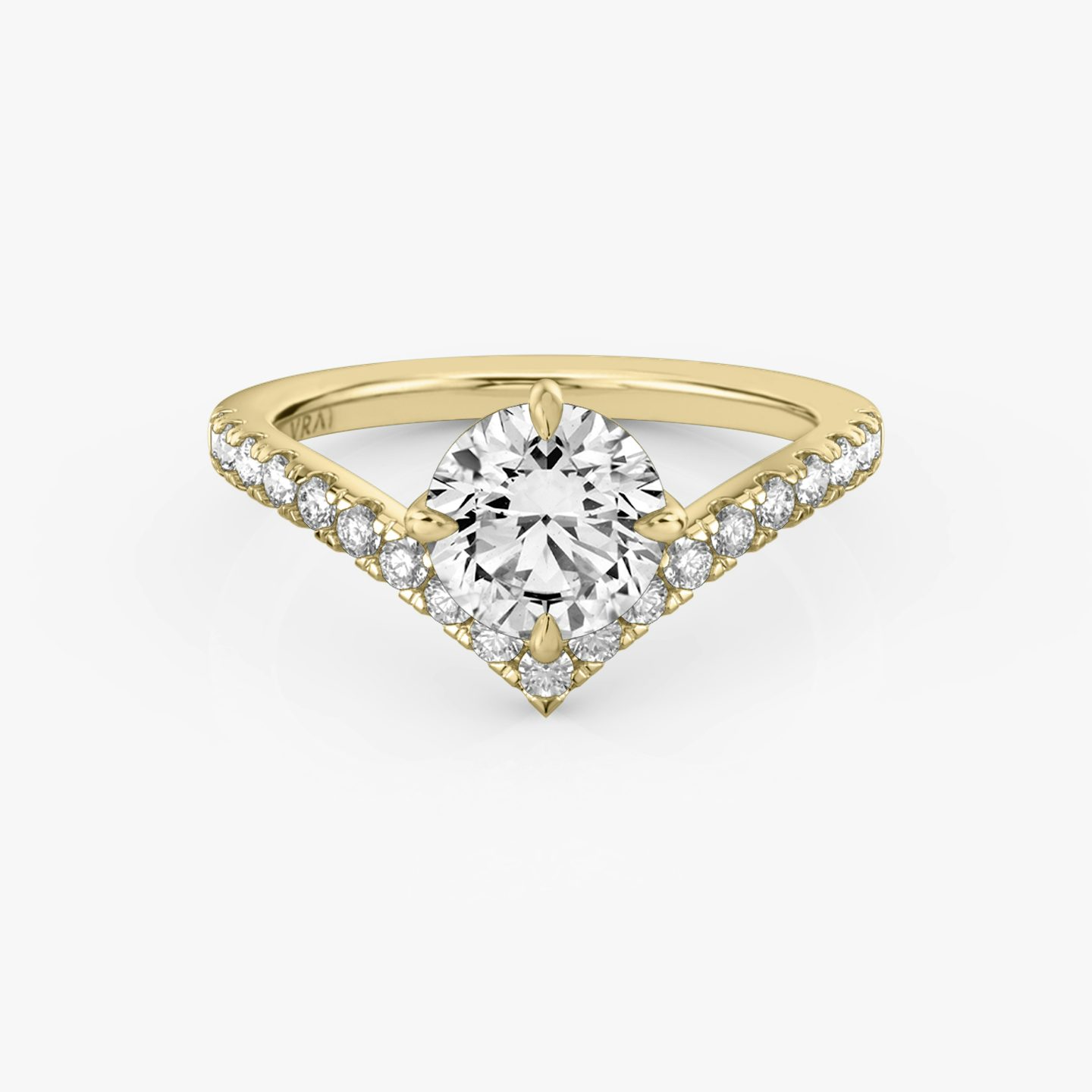 Bague de fiançailles Signature V | Rond Brillant | 18k | Or jaune 18 carats | Anneau: Pavé | Poids en carats: 1 | Orientation du diamant: vertical
