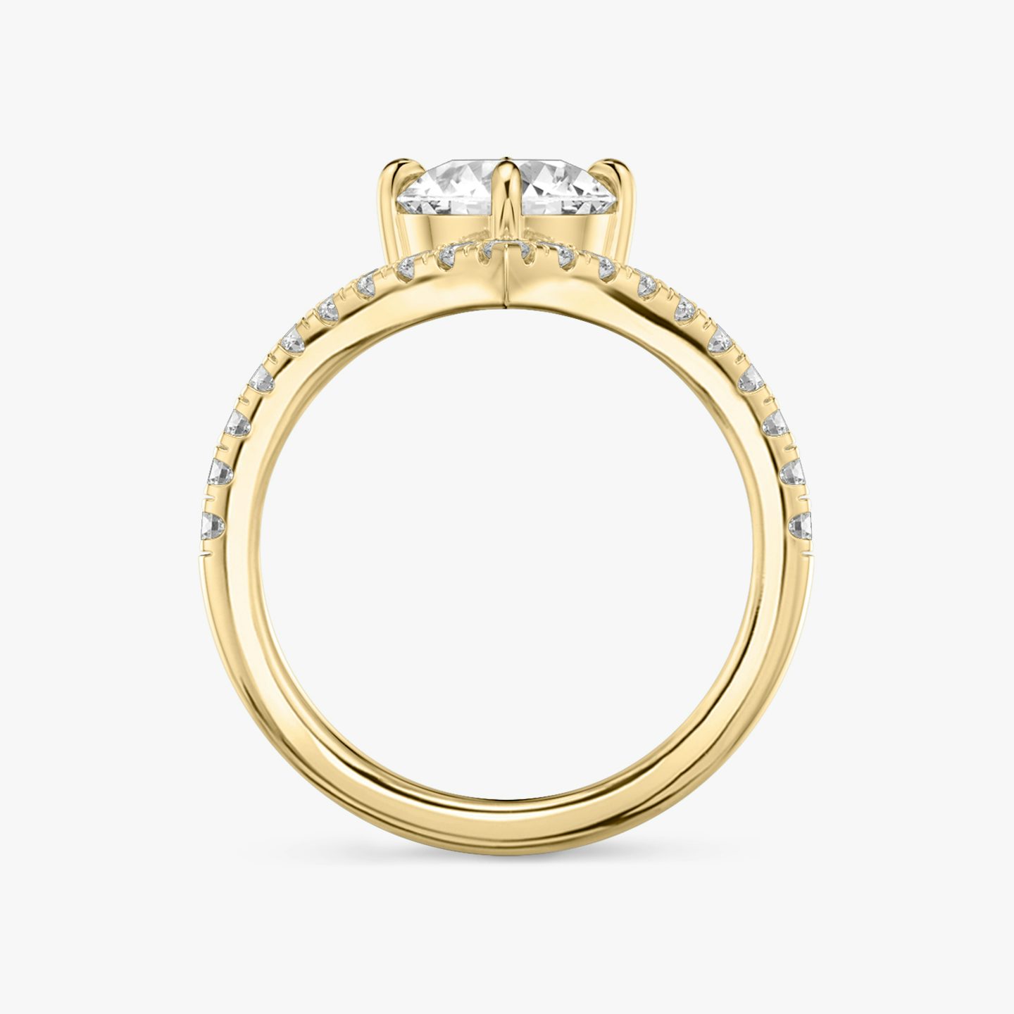 The Signature V | Round Brilliant | 18k | 18k Yellow Gold | Band: Pavé | Carat weight: See full inventory | Diamond orientation: vertical