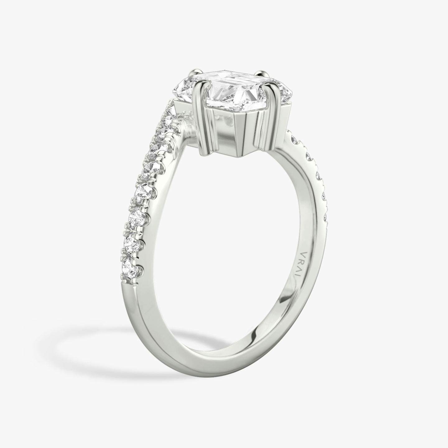 The Signature V | Radiant | Platinum | Band: Pavé | Diamond orientation: vertical | Carat weight: See full inventory