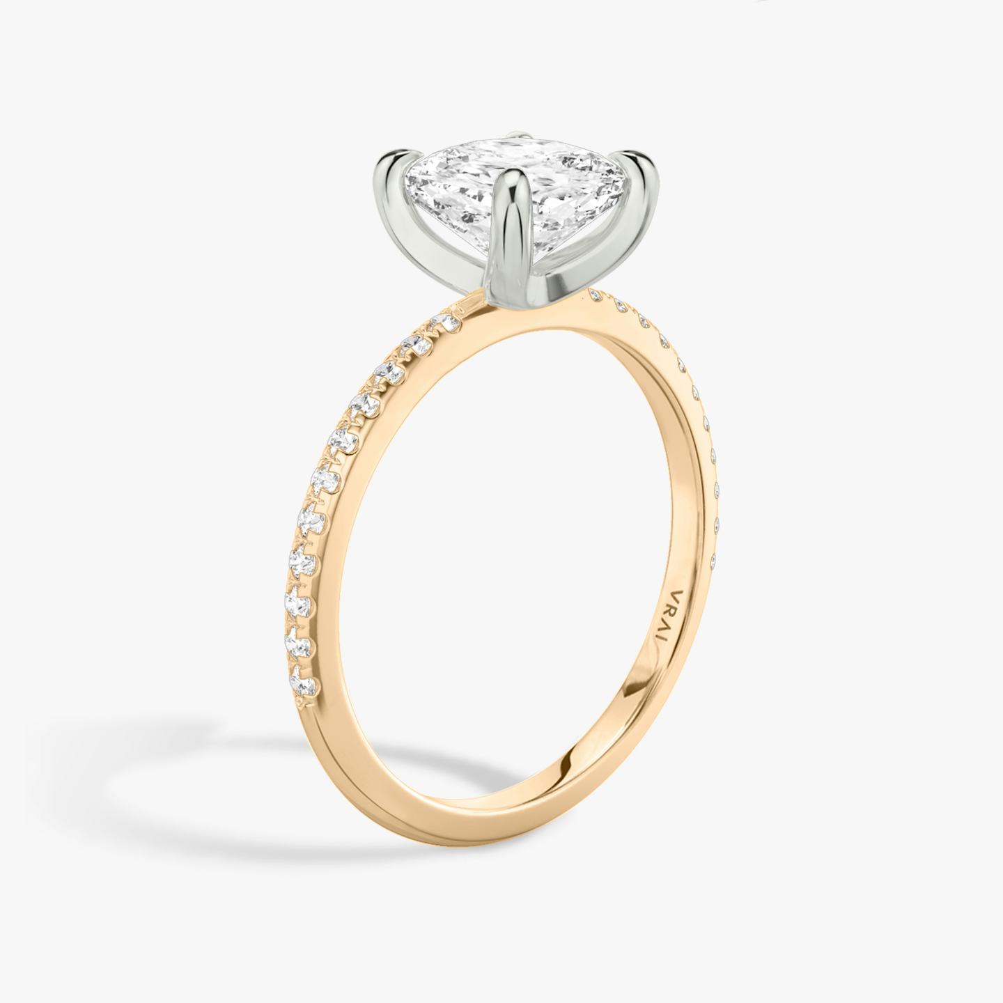 The Classic Two Tone | Pavé Cushion | 14k | 14k Rose Gold and Platinum | Band: Pavé | Diamond orientation: vertical | Carat weight: See full inventory