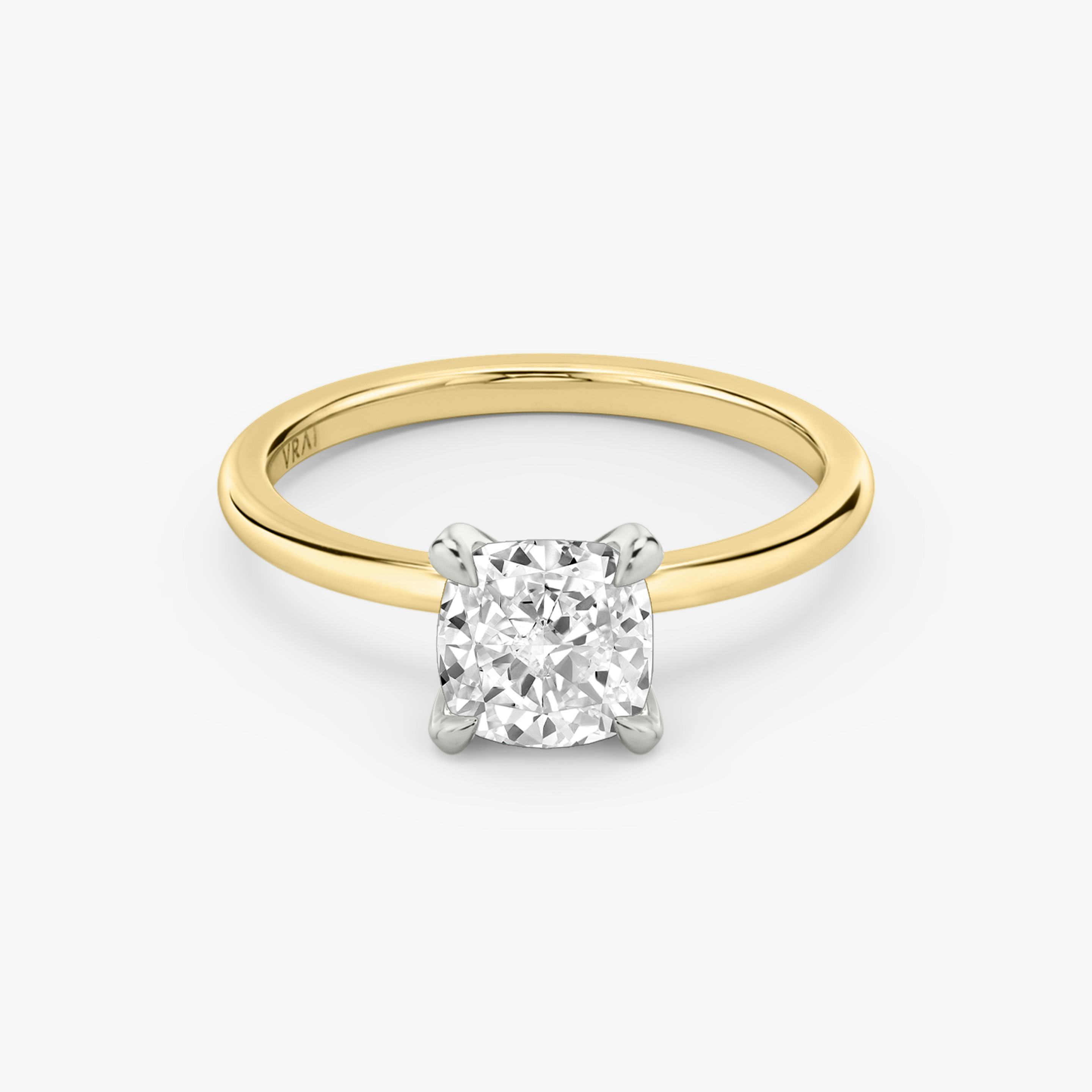 The Classic Two Tone | Pavé Cushion | 18k | 18k Yellow Gold and Platinum | Band: Plain | Diamond orientation: vertical | Carat weight: See full inventory