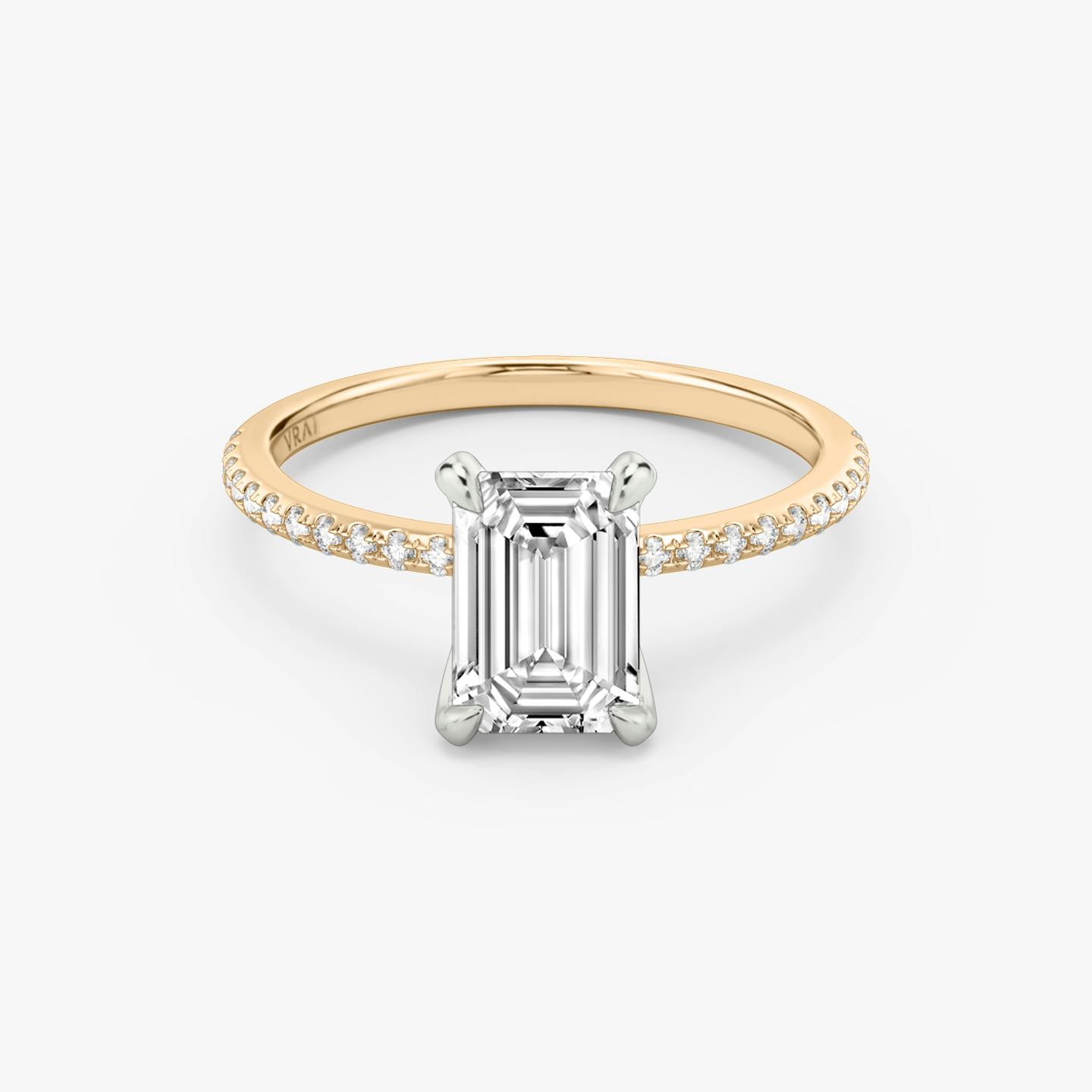 The Classic Two Tone | Emerald | 14k | 14k Rose Gold and Platinum | Band: Pavé | Diamond orientation: vertical | Carat weight: See full inventory