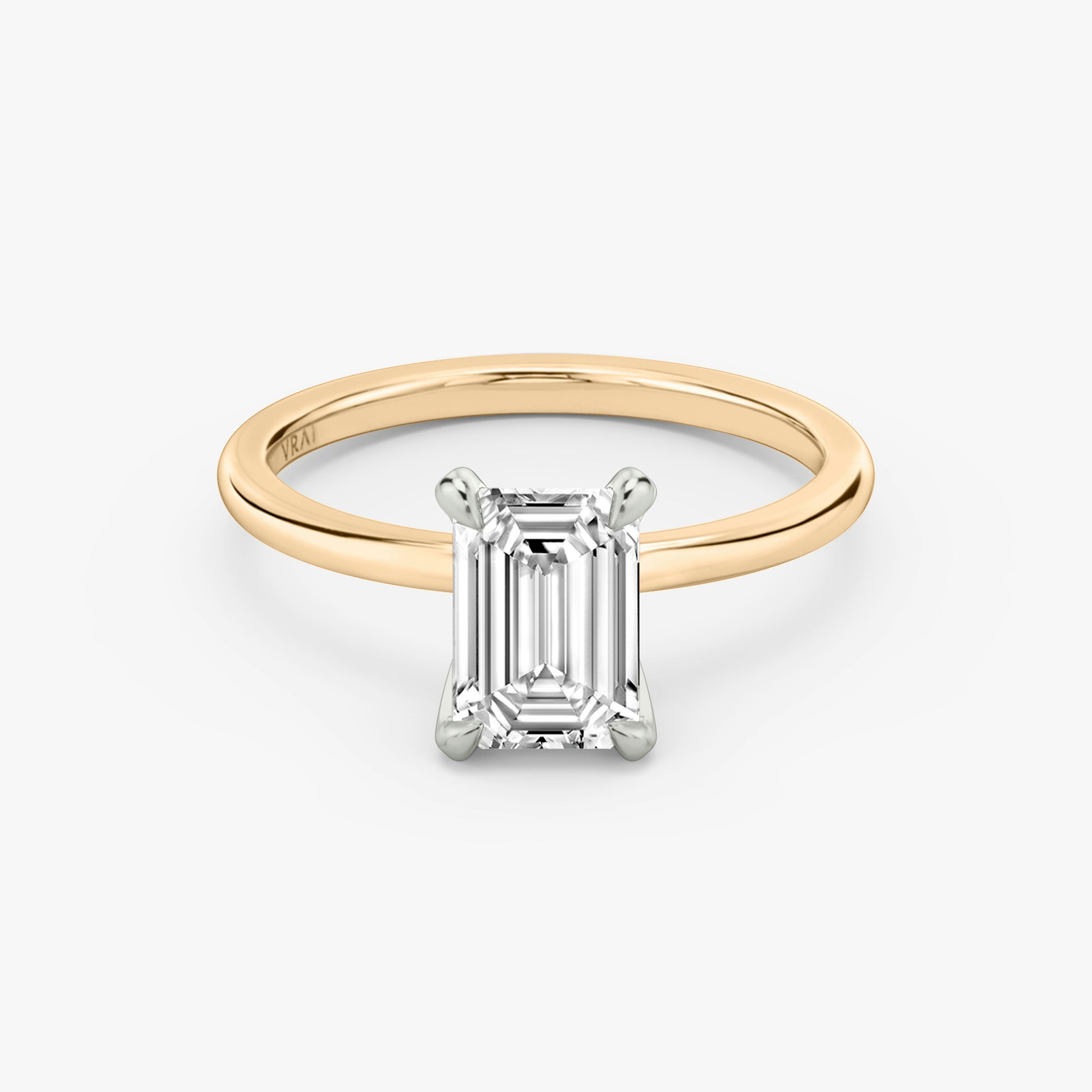 The Classic Two Tone | Emerald | 14k | 14k Rose Gold and Platinum | Band: Plain | Diamond orientation: vertical | Carat weight: See full inventory