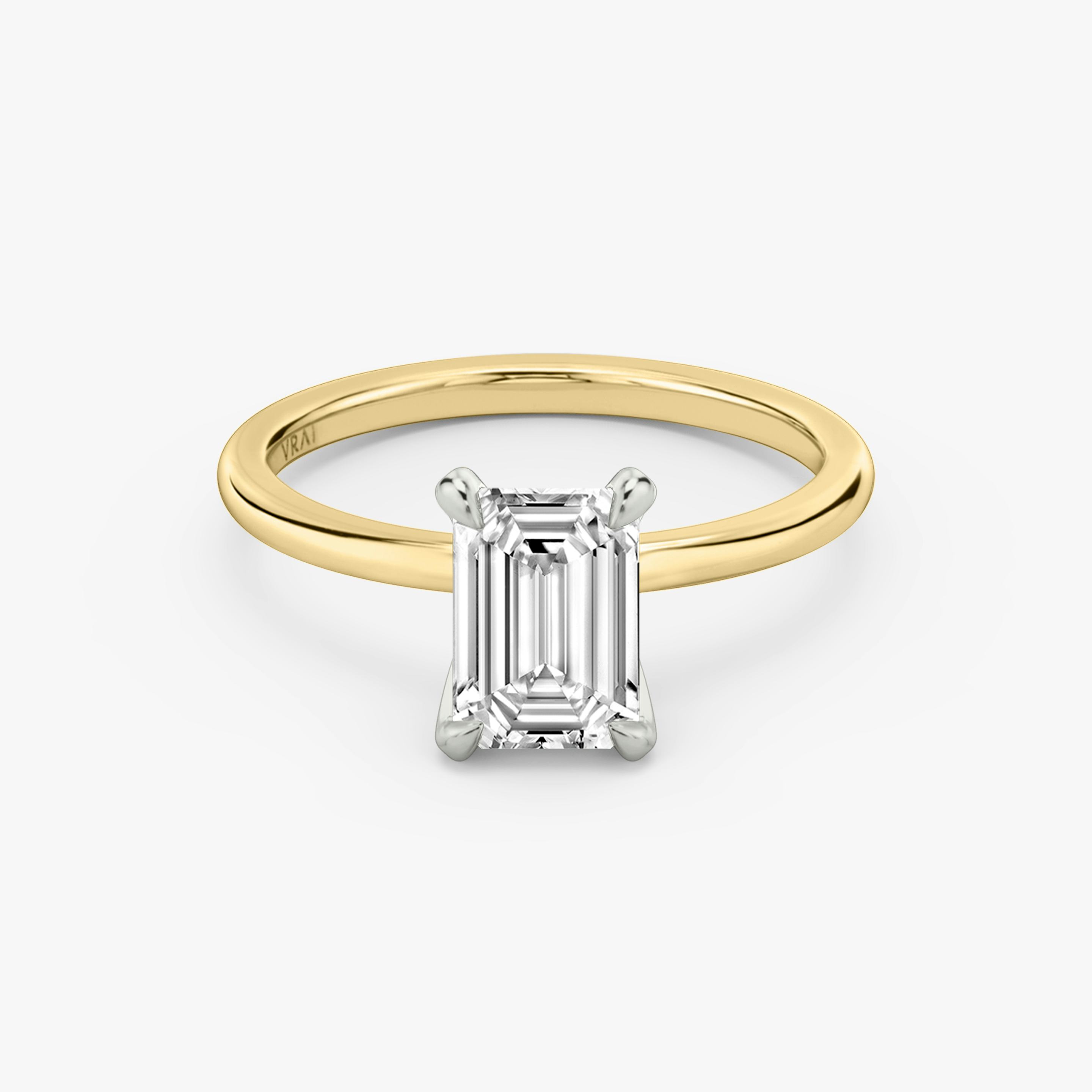 The Classic Two Tone | Emerald | 18k | 18k Yellow Gold and Platinum | Band: Plain | Diamond orientation: vertical | Carat weight: See full inventory