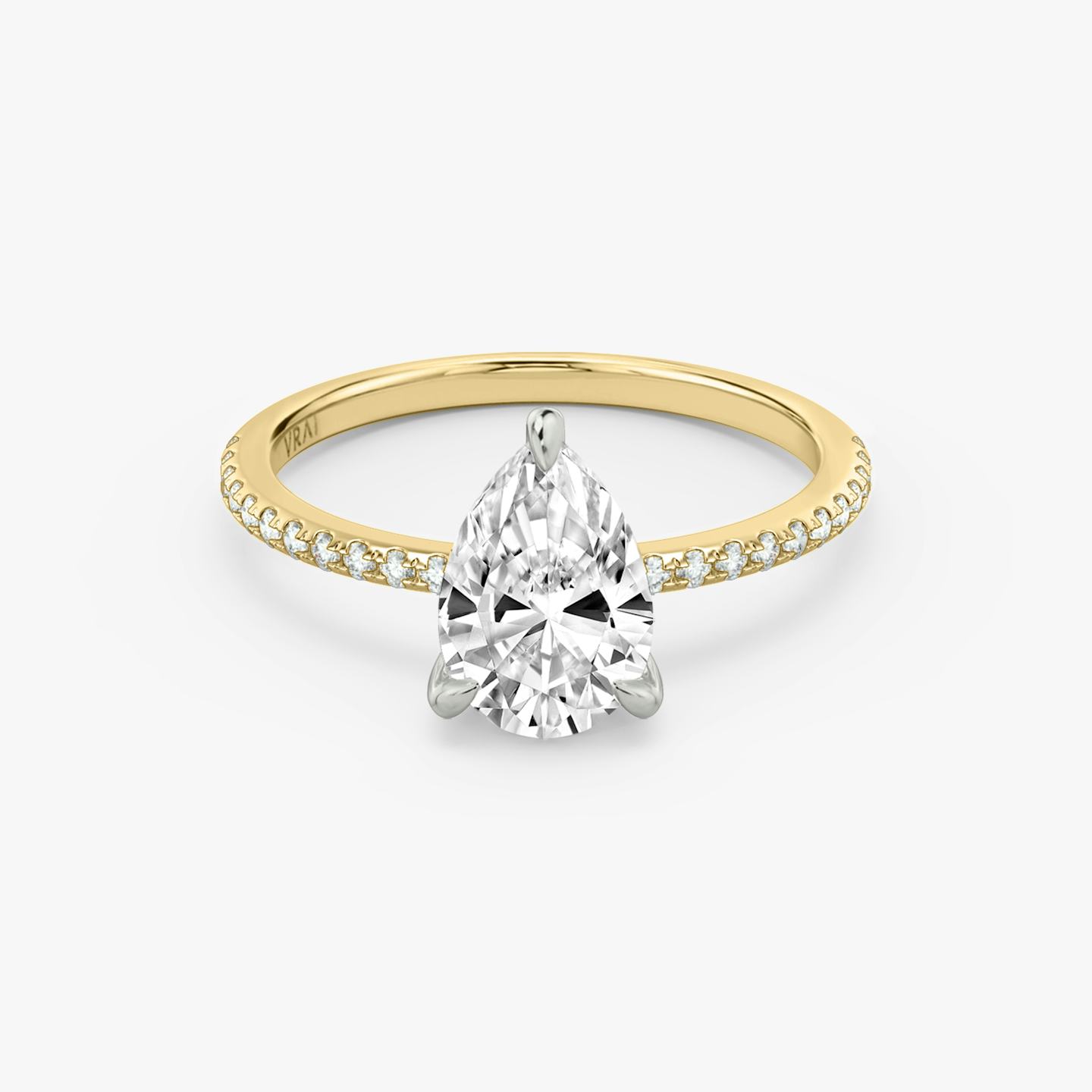 The Classic Two Tone | Pear | 18k | 18k Yellow Gold and Platinum | Band: Pavé | Diamond orientation: vertical | Carat weight: See full inventory